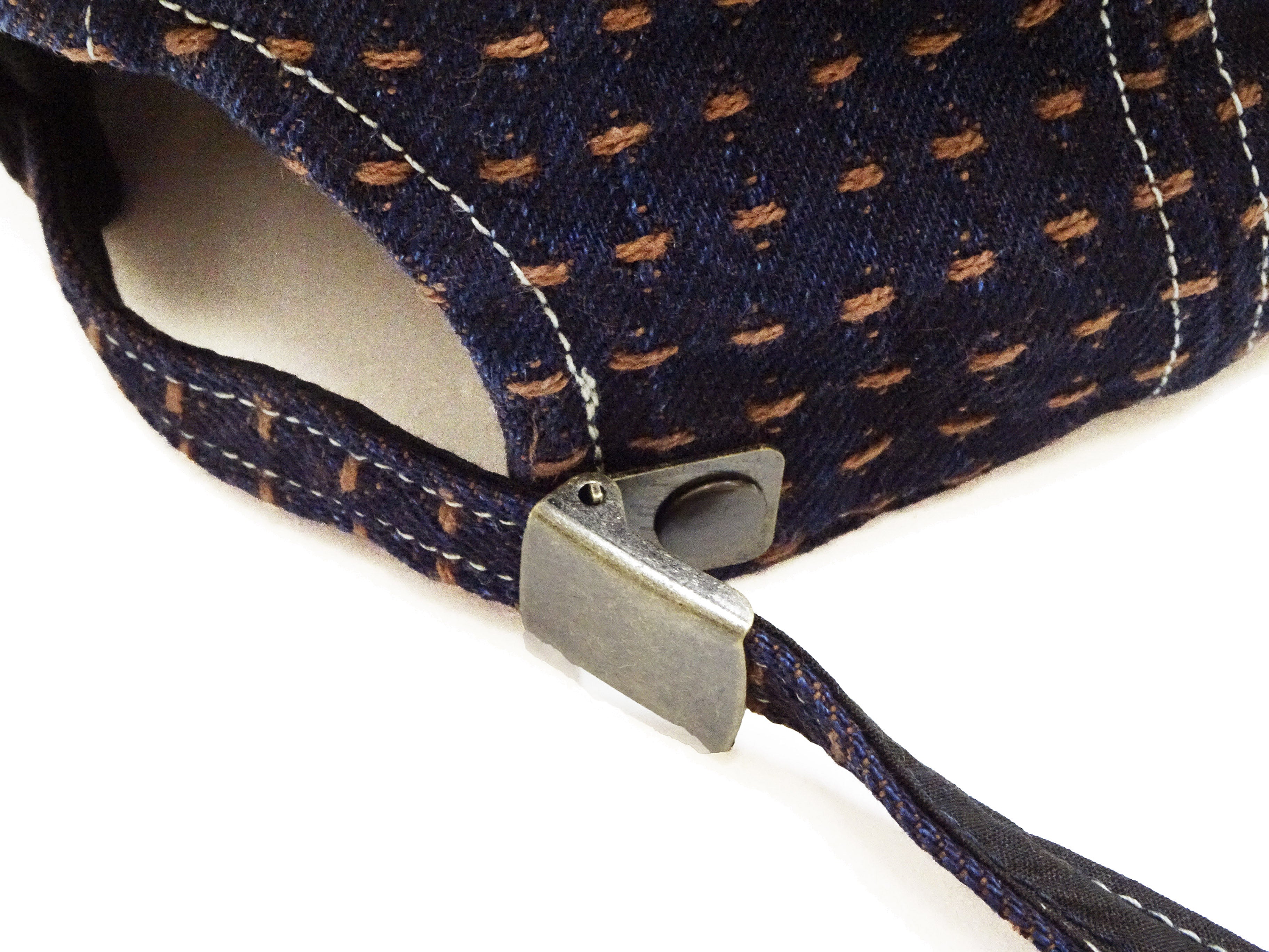 Studio D'Artisan Men's Indigo Denim Baseball Cap with Persimmon-Dyed Sashiko Stitching, Non-Mesh, Pre-Curved Visor, Adjustable Strapback - Made in Japan (SDA D7578) - Image 6