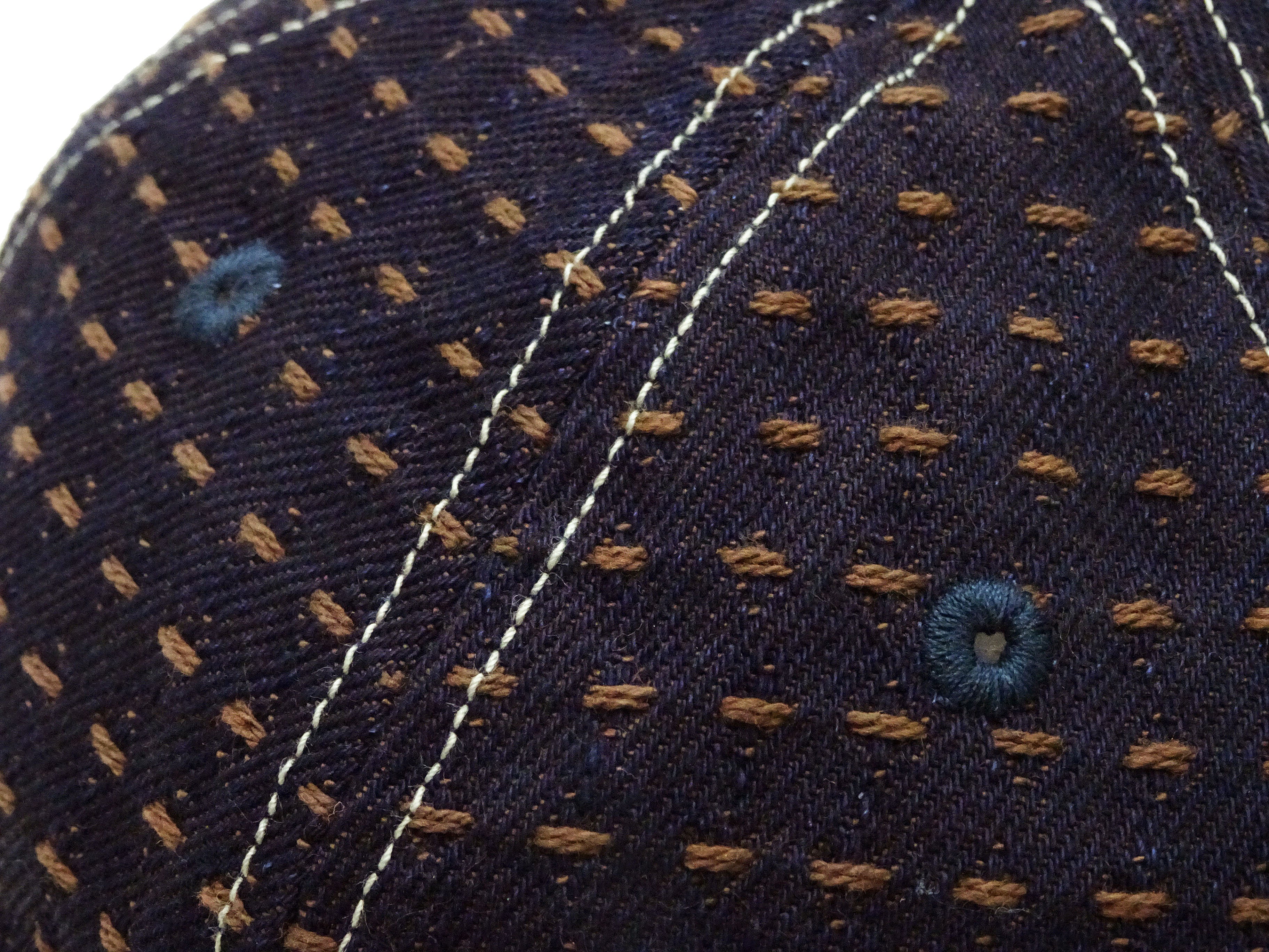 Studio D'Artisan Men's Indigo Denim Baseball Cap with Persimmon-Dyed Sashiko Stitching, Non-Mesh, Pre-Curved Visor, Adjustable Strapback - Made in Japan (SDA D7578) - Image 8