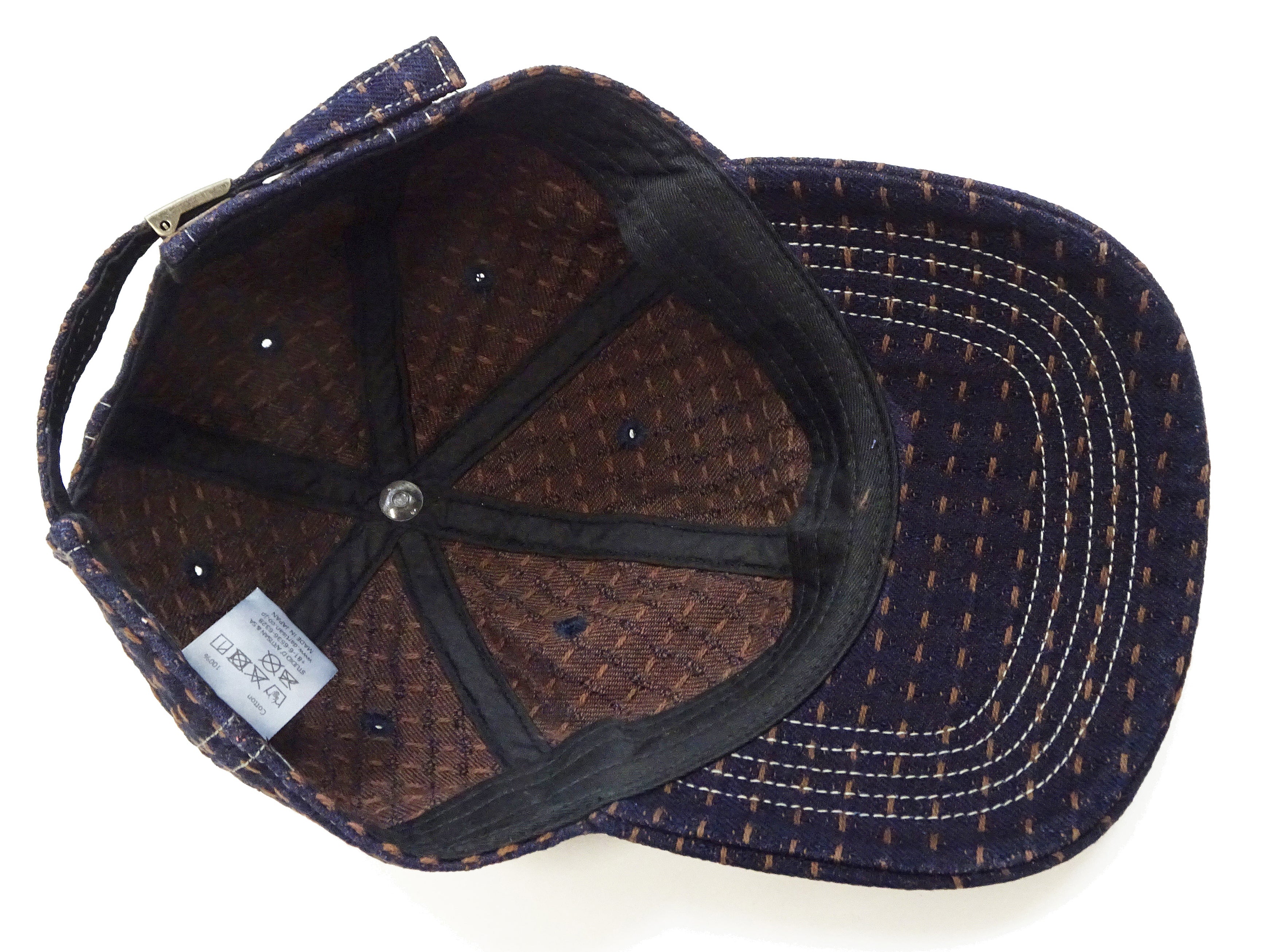Studio D'Artisan Men's Indigo Denim Baseball Cap with Persimmon-Dyed Sashiko Stitching, Non-Mesh, Pre-Curved Visor, Adjustable Strapback - Made in Japan (SDA D7578) - Image 9