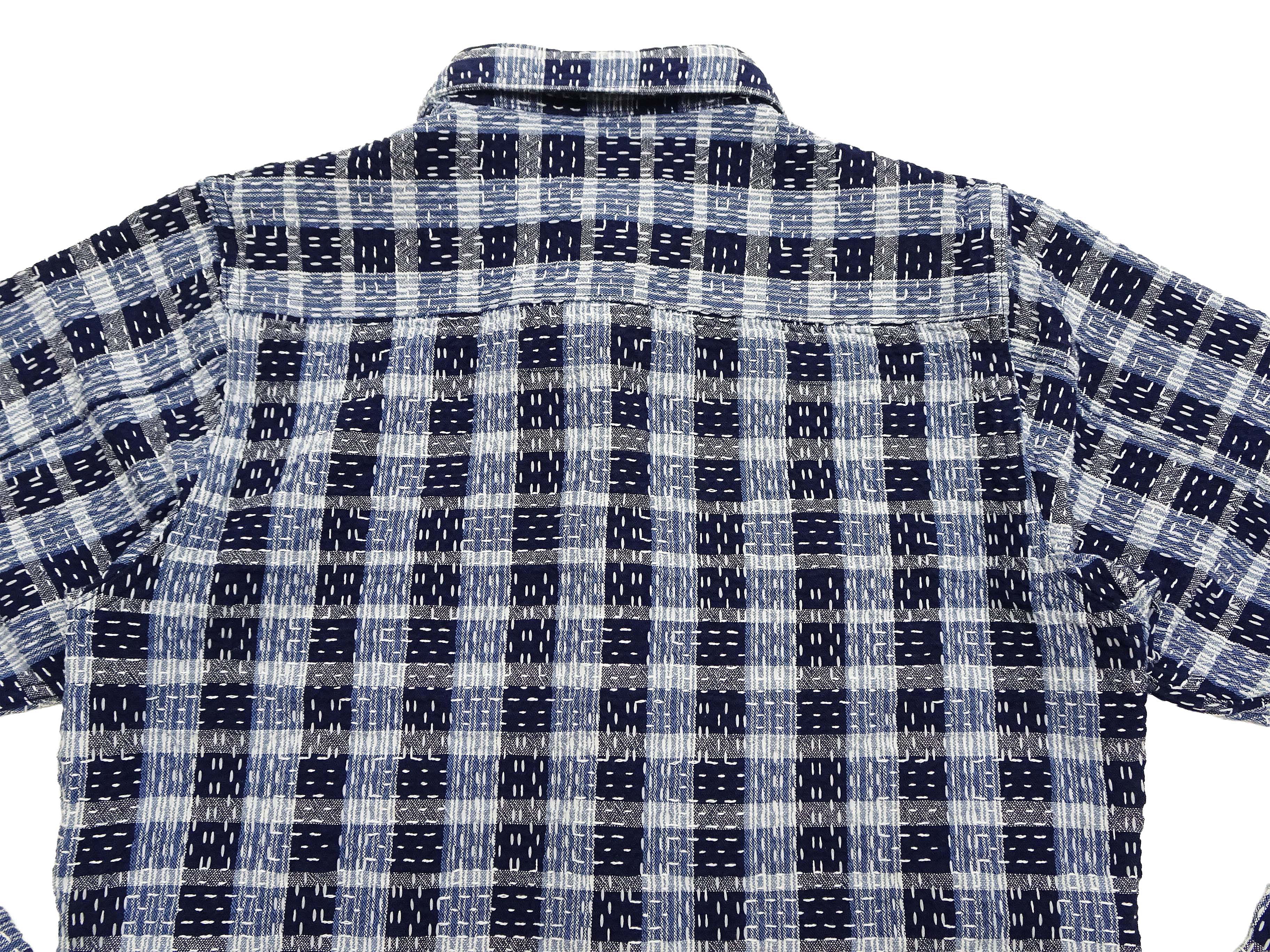 Studio D'Artisan Men's Indigo Plaid Long Sleeve Work Shirt Noragi Boro Sashiko Inspired Made in Japan (SDA 5737) - Image 14