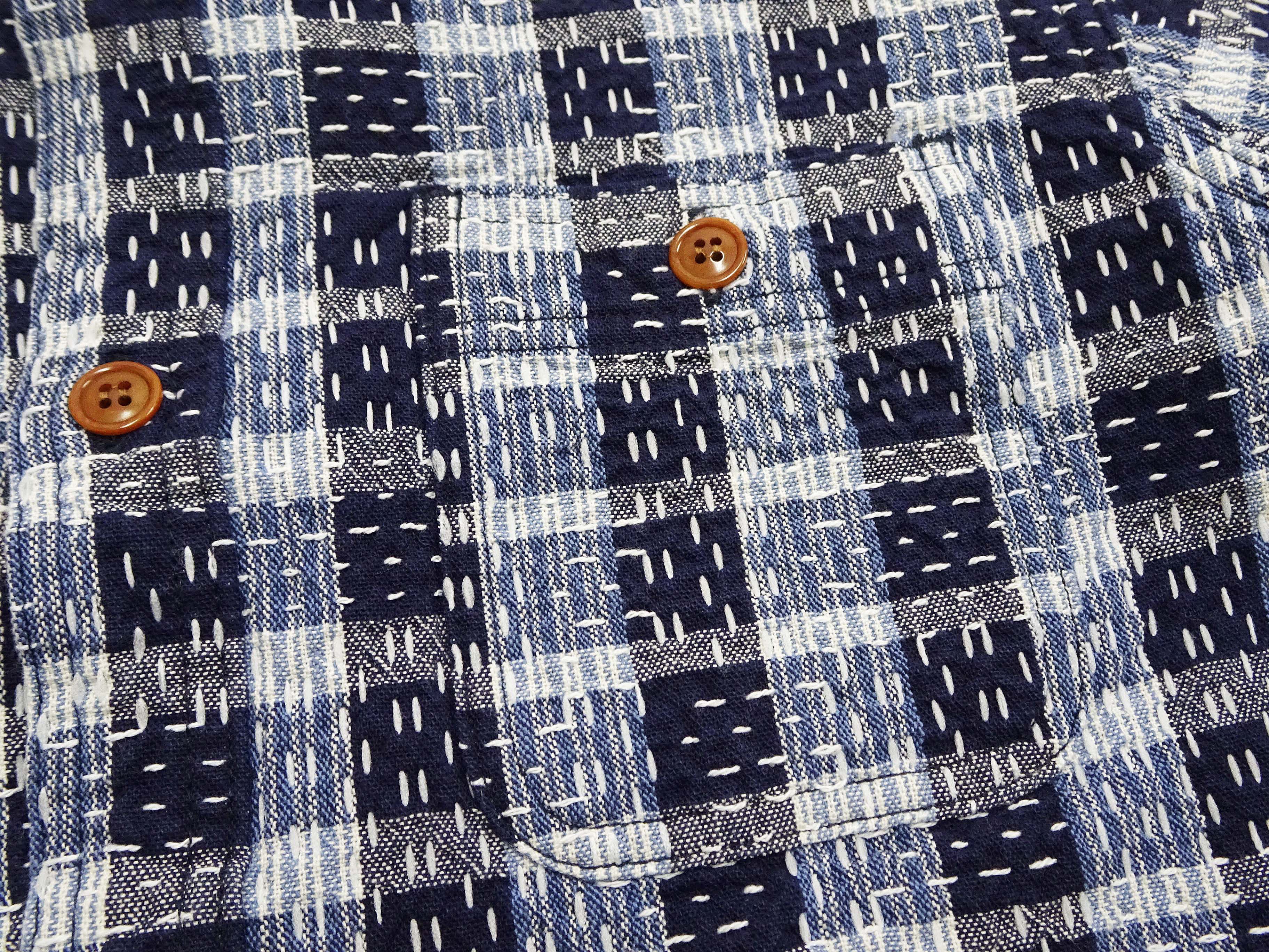 Studio D'Artisan Men's Indigo Plaid Long Sleeve Work Shirt Noragi Boro Sashiko Inspired Made in Japan (SDA 5737) - Image 9