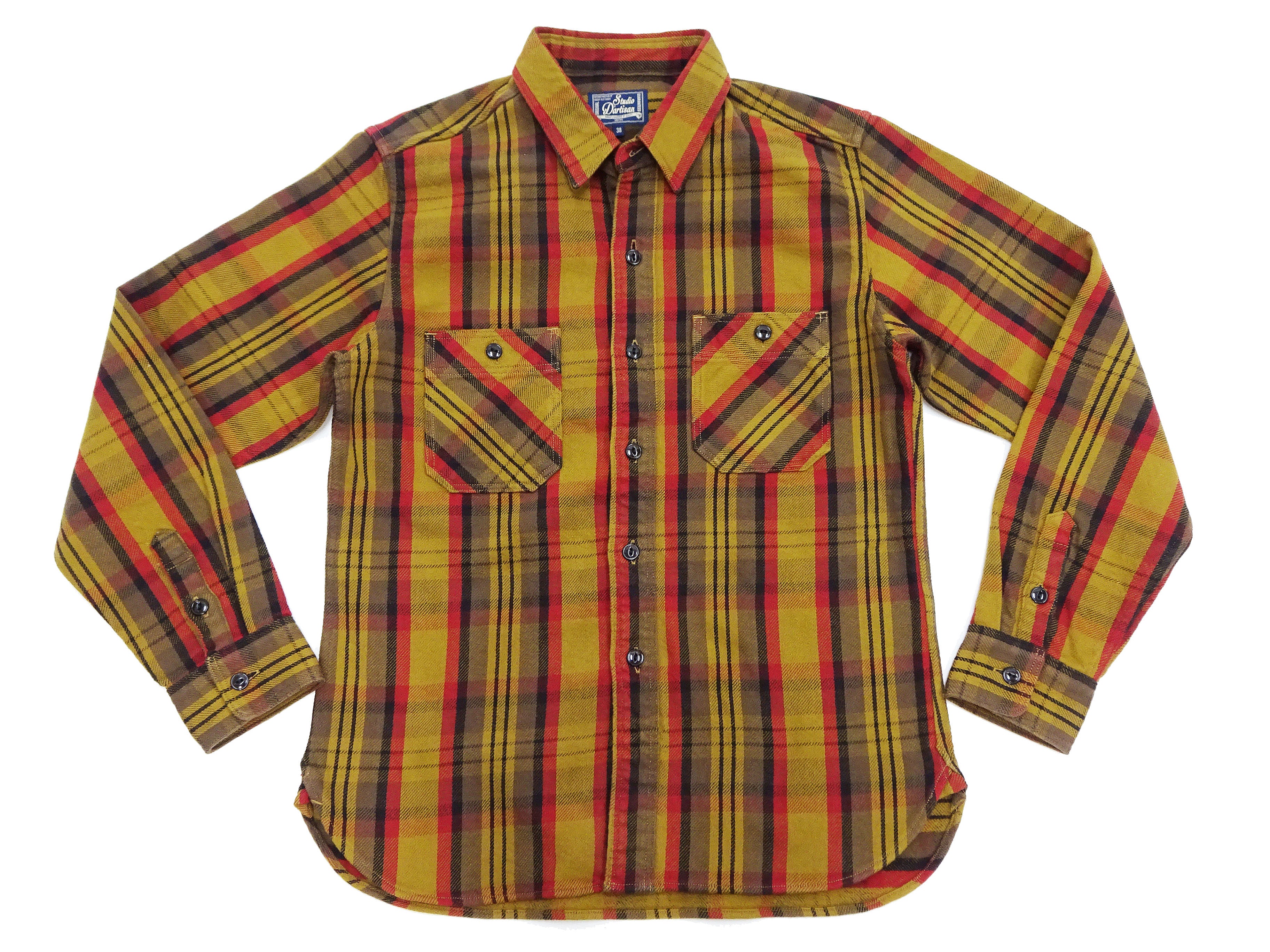 Studio D'artisan Plaid Flannel Shirt Men's Casual Heavyweight Cotton Long Sleeve Button-Up Work Shirt 5714 Yellow - Image 6