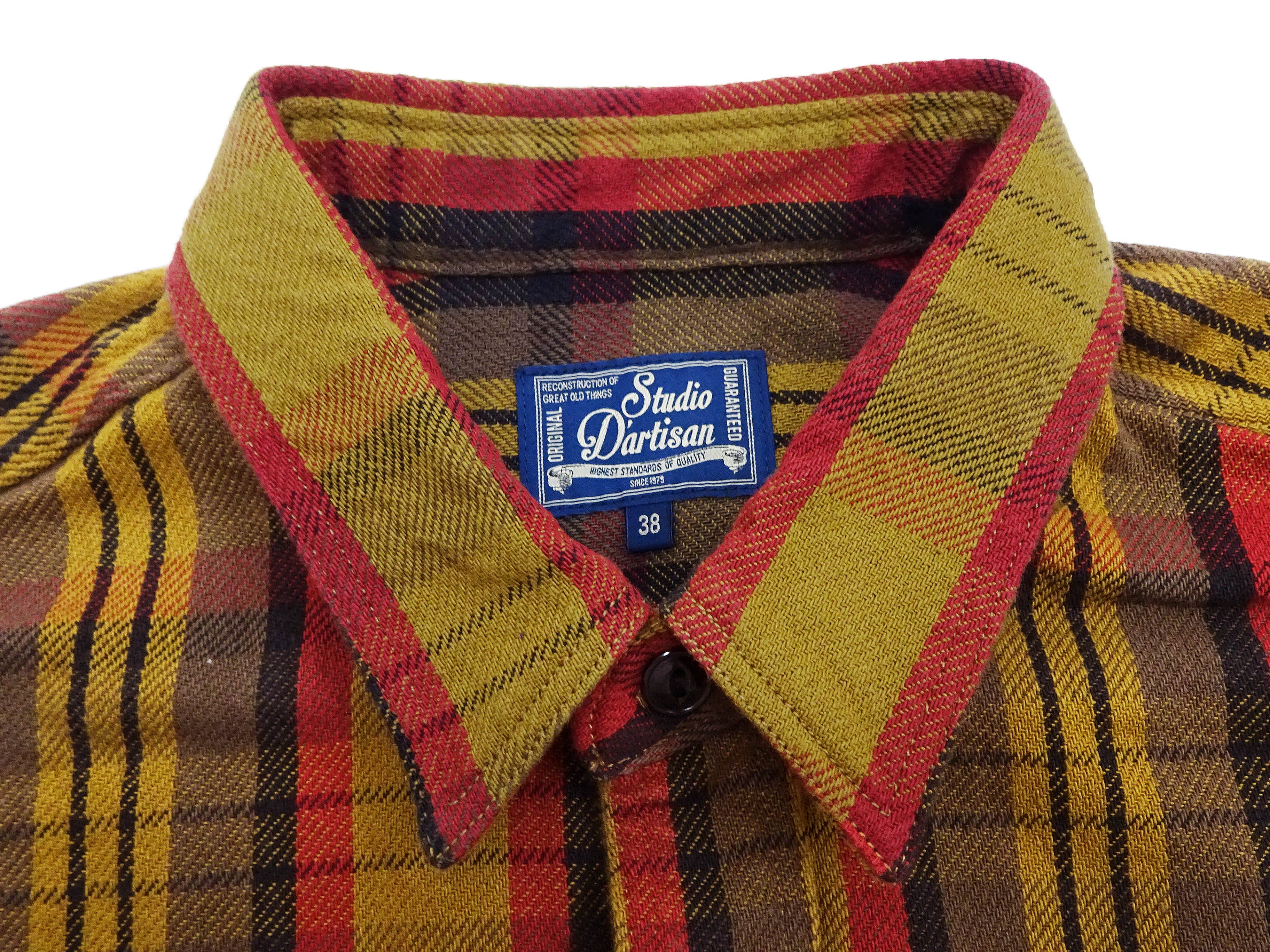 Studio D'artisan Plaid Flannel Shirt Men's Casual Heavyweight Cotton Long Sleeve Button-Up Work Shirt 5714 Yellow - Image 8