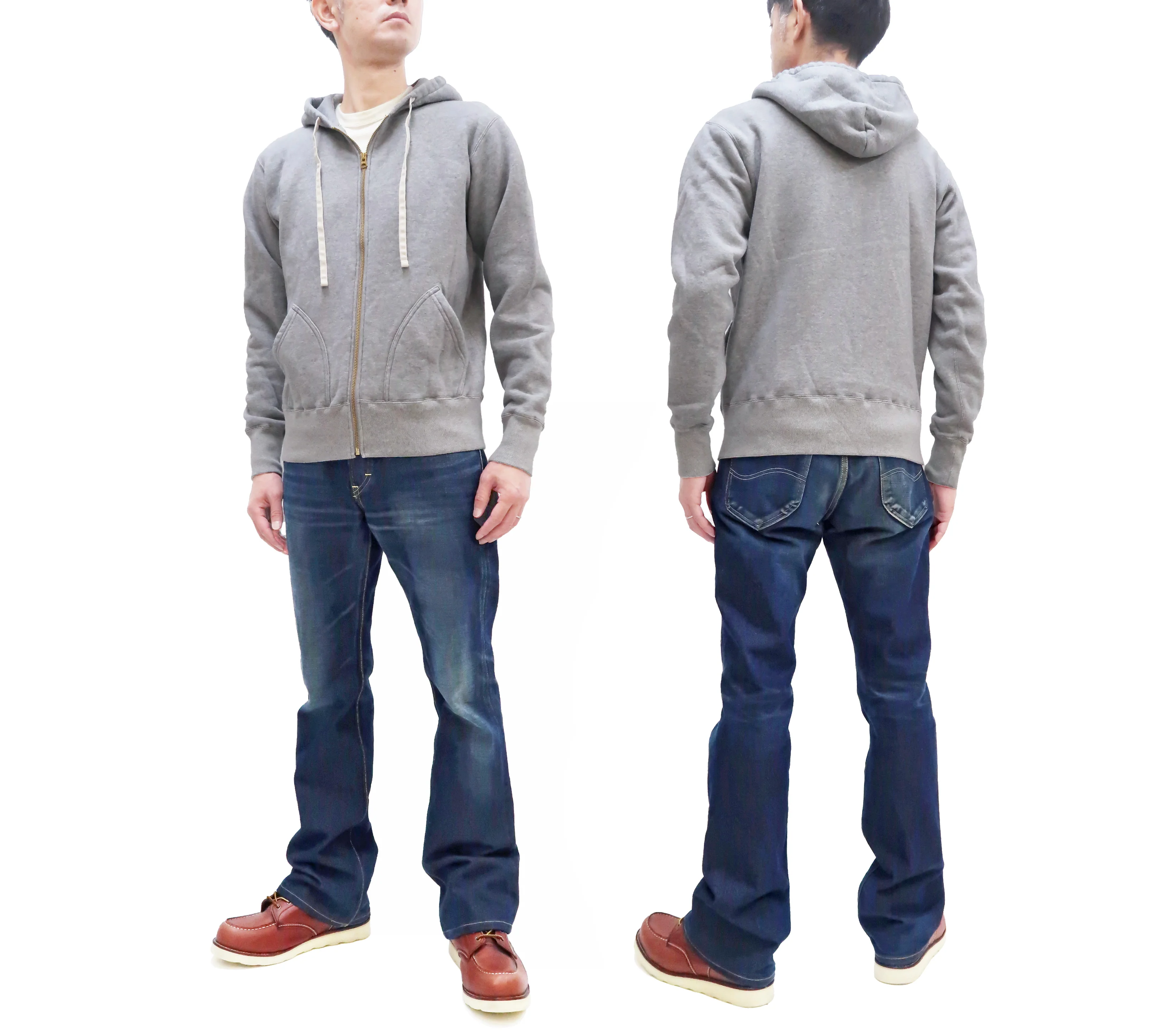 Studio D'artisan Plain Hoodie Men's Solid Zip-Up Hooded Sweatshirt 8087M Heather-Grey - Image 2