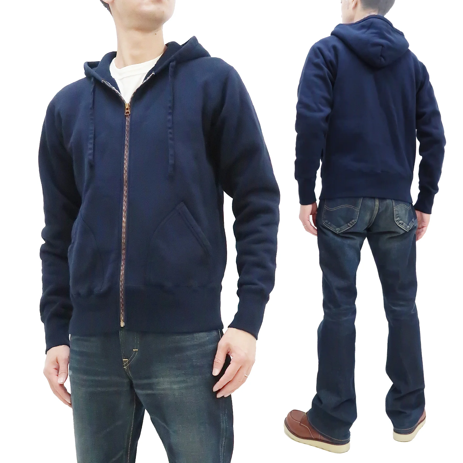 Studio D'artisan Plain Hoodie Men's Solid Zip-Up Hooded Sweatshirt 8087M Navy-Blue - Image 5