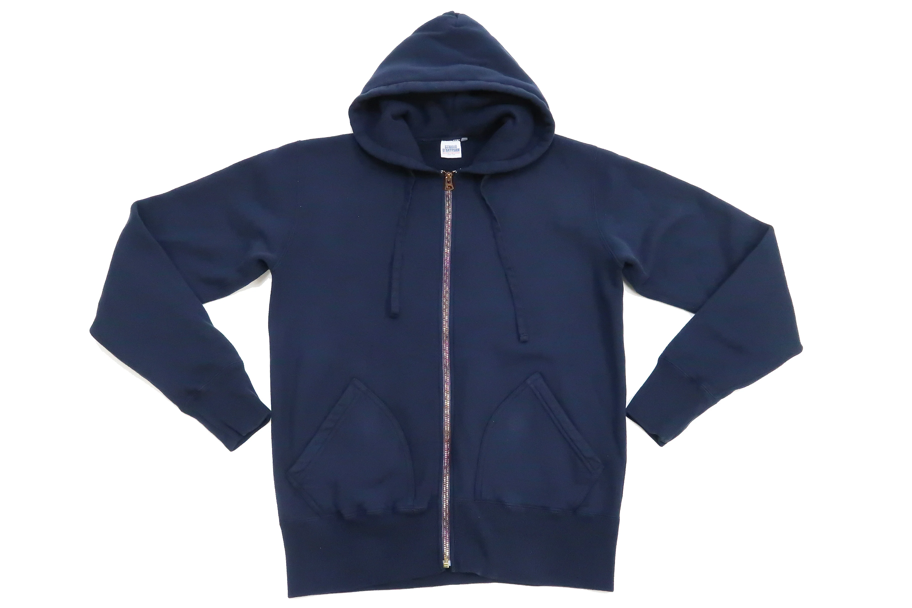 Studio D'artisan Plain Hoodie Men's Solid Zip-Up Hooded Sweatshirt 8087M Navy-Blue - Image 6