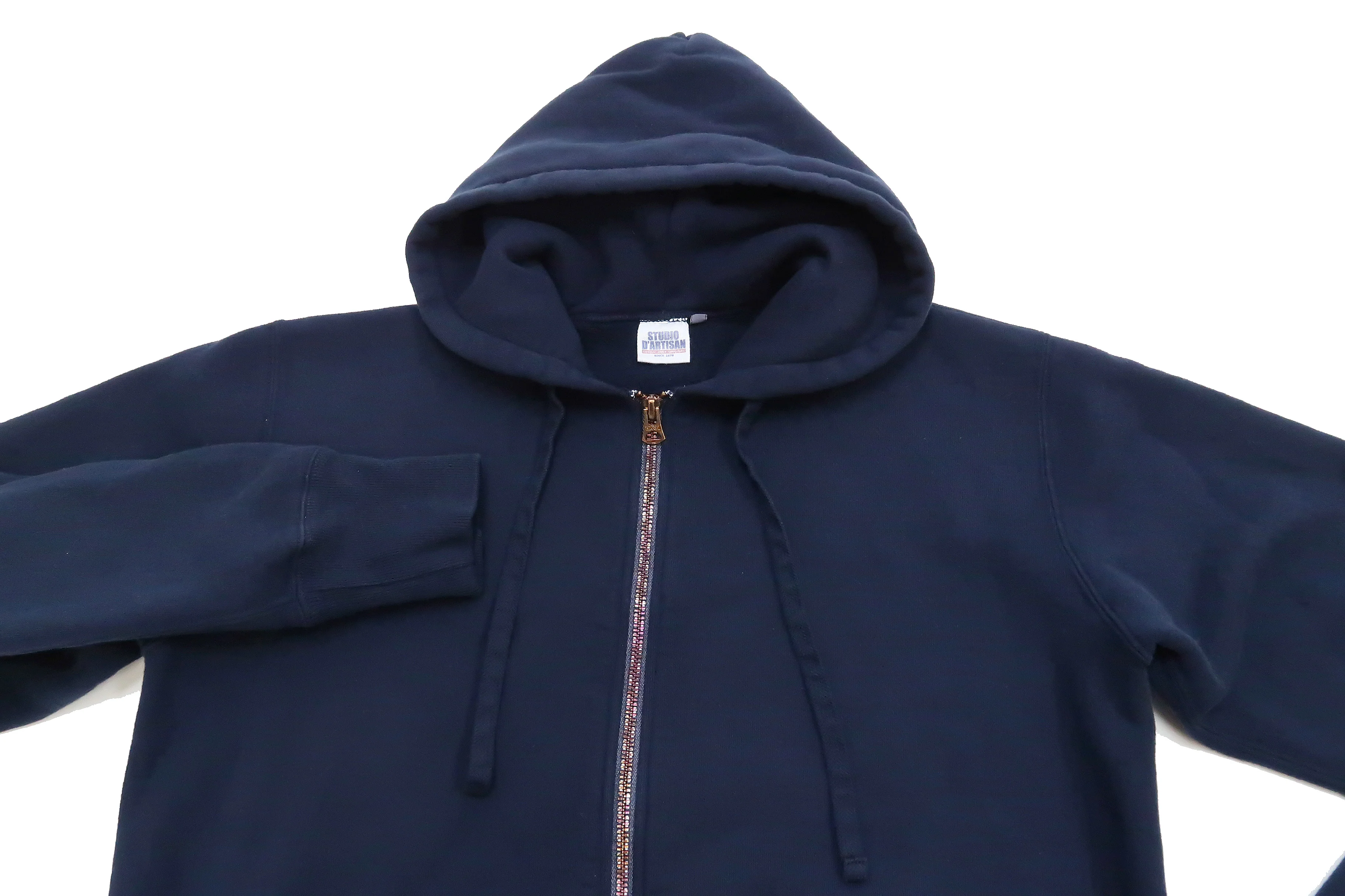 Studio D'artisan Plain Hoodie Men's Solid Zip-Up Hooded Sweatshirt 8087M Navy-Blue - Image 7