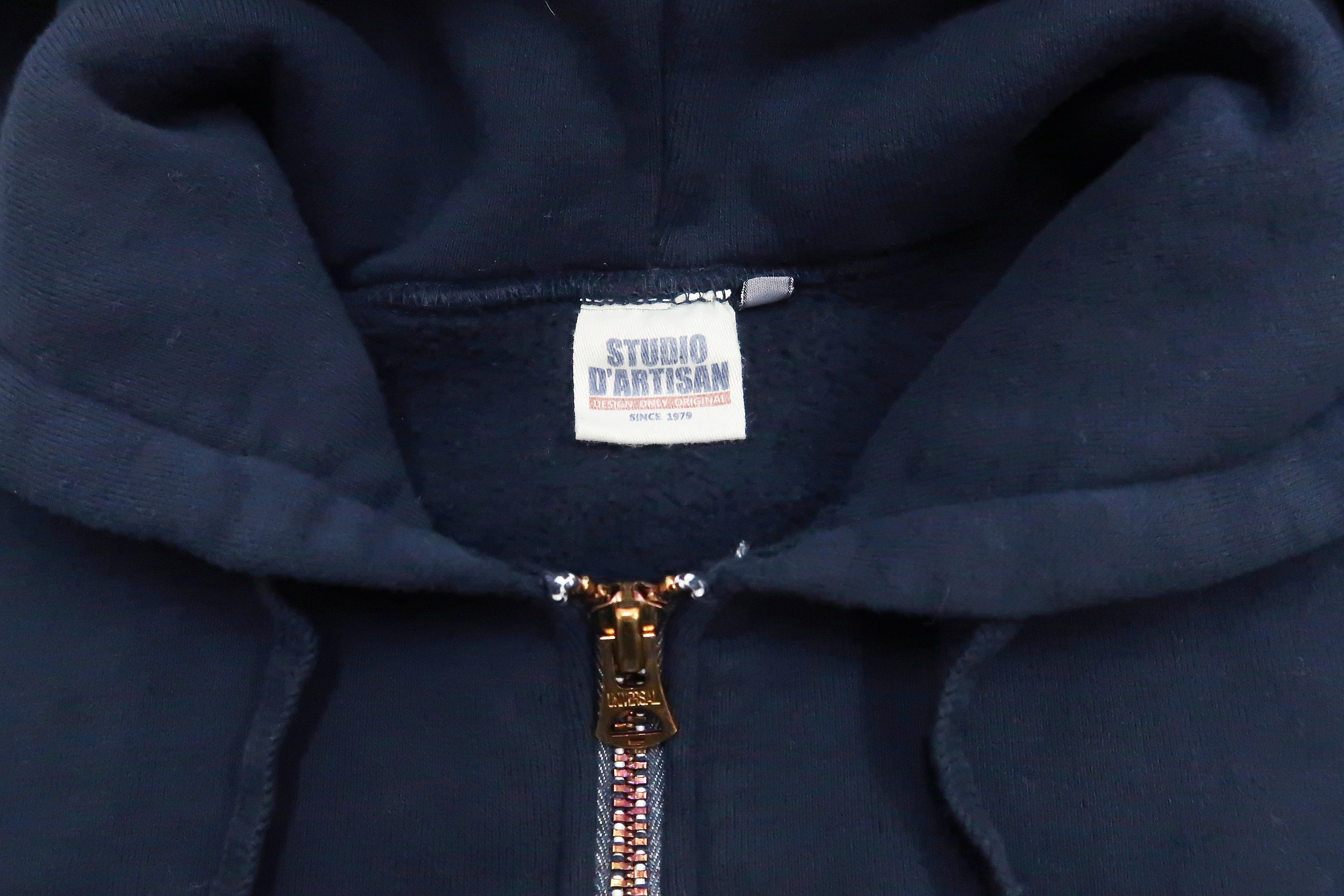 Studio D'artisan Plain Hoodie Men's Solid Zip-Up Hooded Sweatshirt 8087M Navy-Blue - Image 8