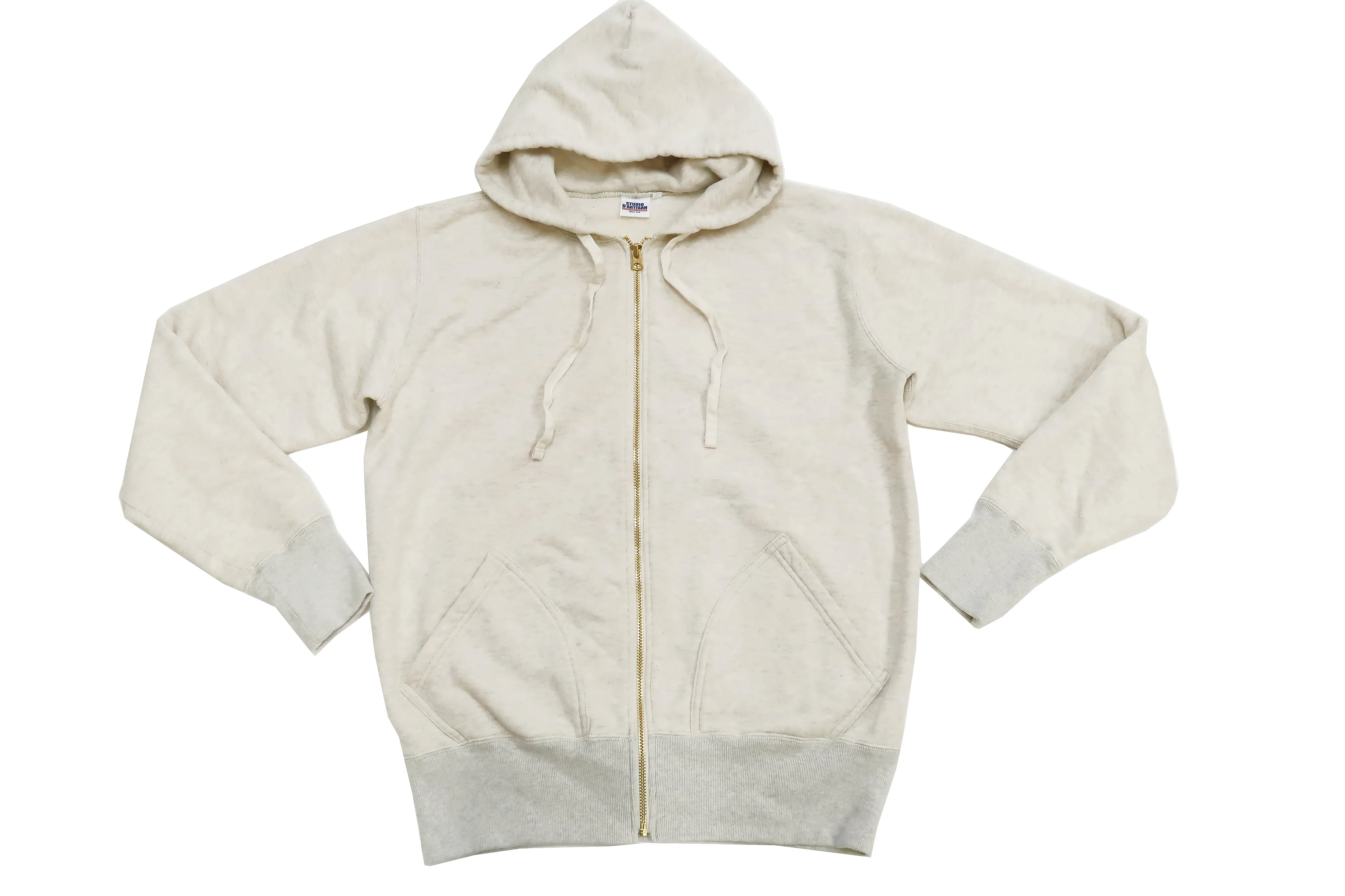Studio D'artisan Plain Hoodie Men's Solid Zip-Up Hooded Sweatshirt 8087M Oatmeal - Image 6