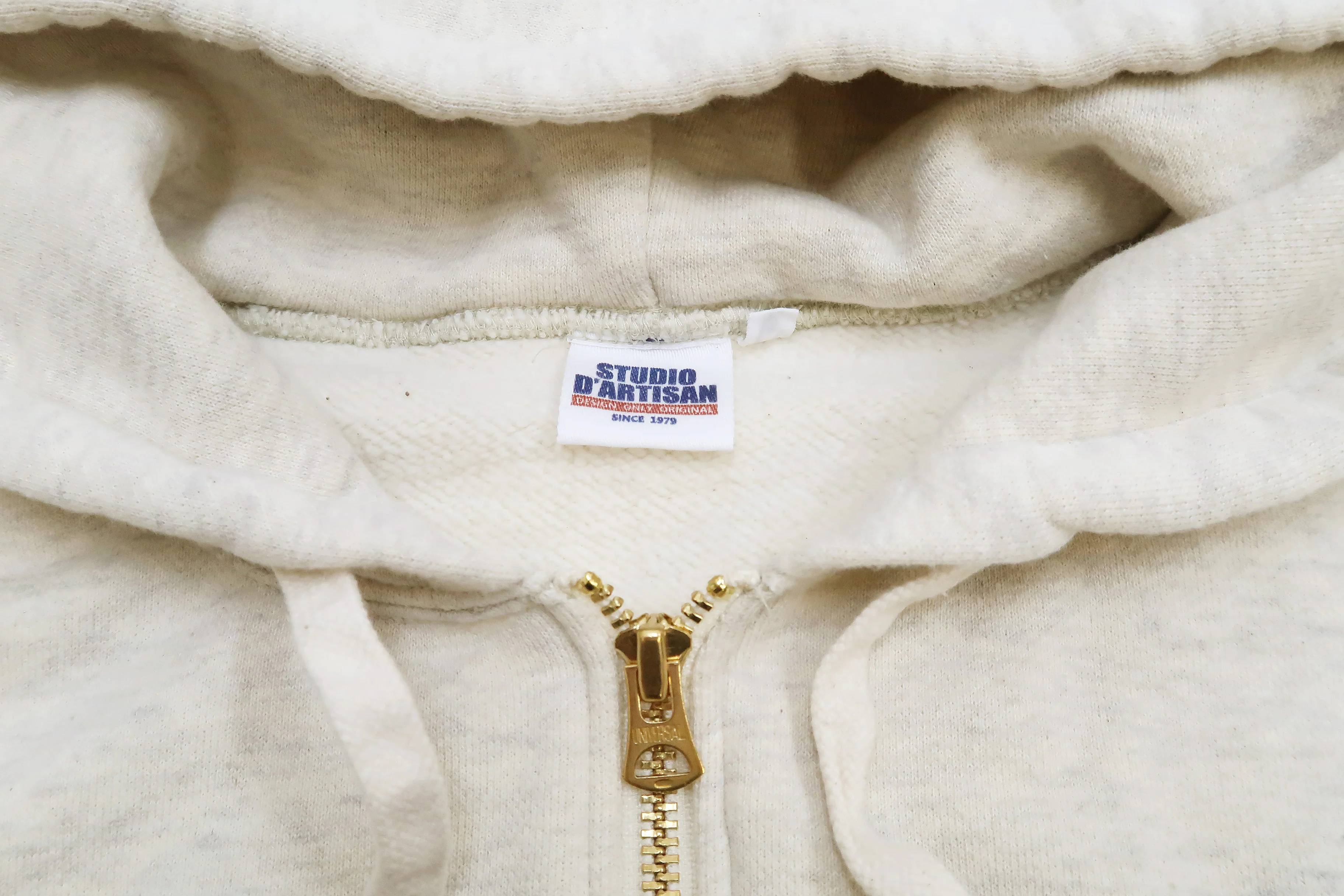 Studio D'artisan Plain Hoodie Men's Solid Zip-Up Hooded Sweatshirt 8087M Oatmeal - Image 8