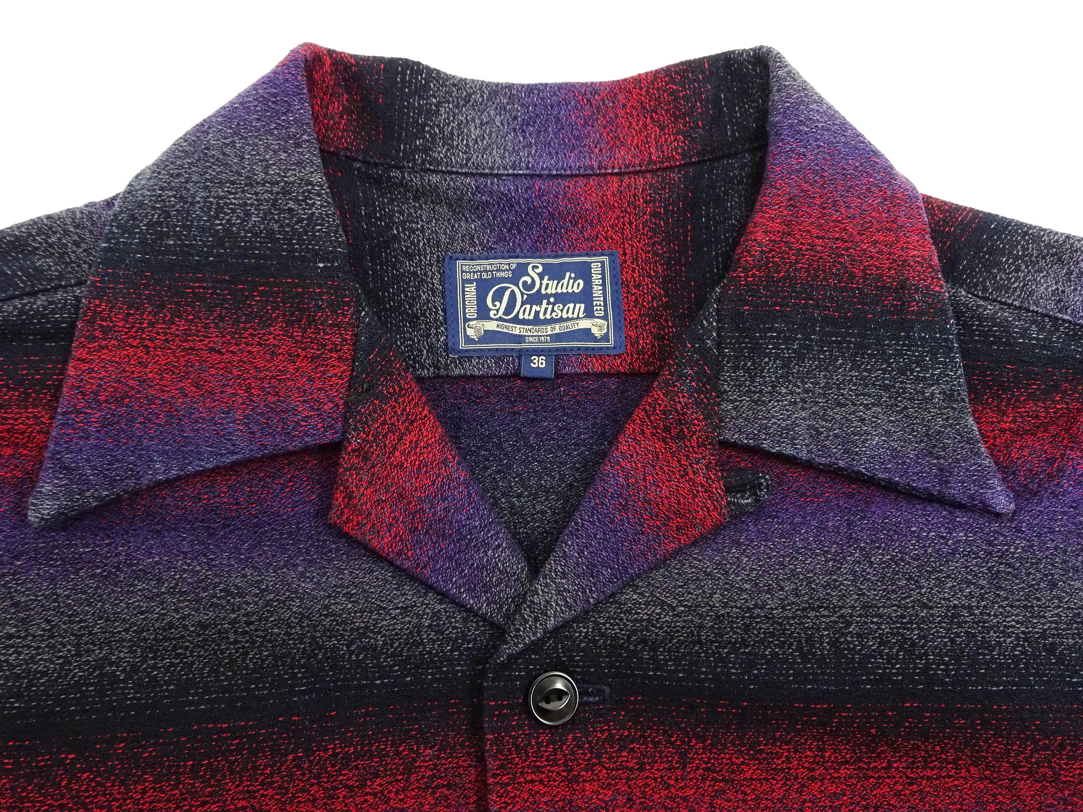 Studio D'artisan Shirt Men's Horizontal Gradient-Effect Striped Resort Collar Button Up Shirt with Traditional Japanese Natural Plant Dyes 5708 - Image 8