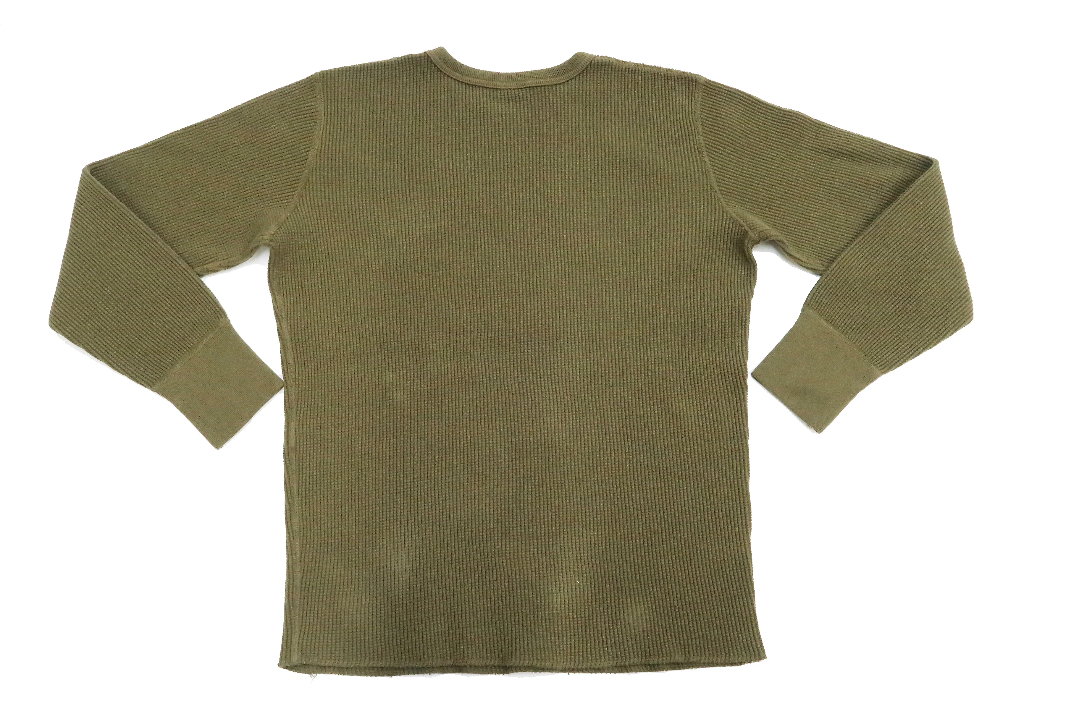 Studio D'Artisan Men's Heavyweight Waffle Knit Thermal Long Sleeve T-Shirt - 100% Cotton, Crew Neck, Ribbed Cuffs, Raw-edge hem, Made in Japan (SDA 9936) Khaki - Image 10