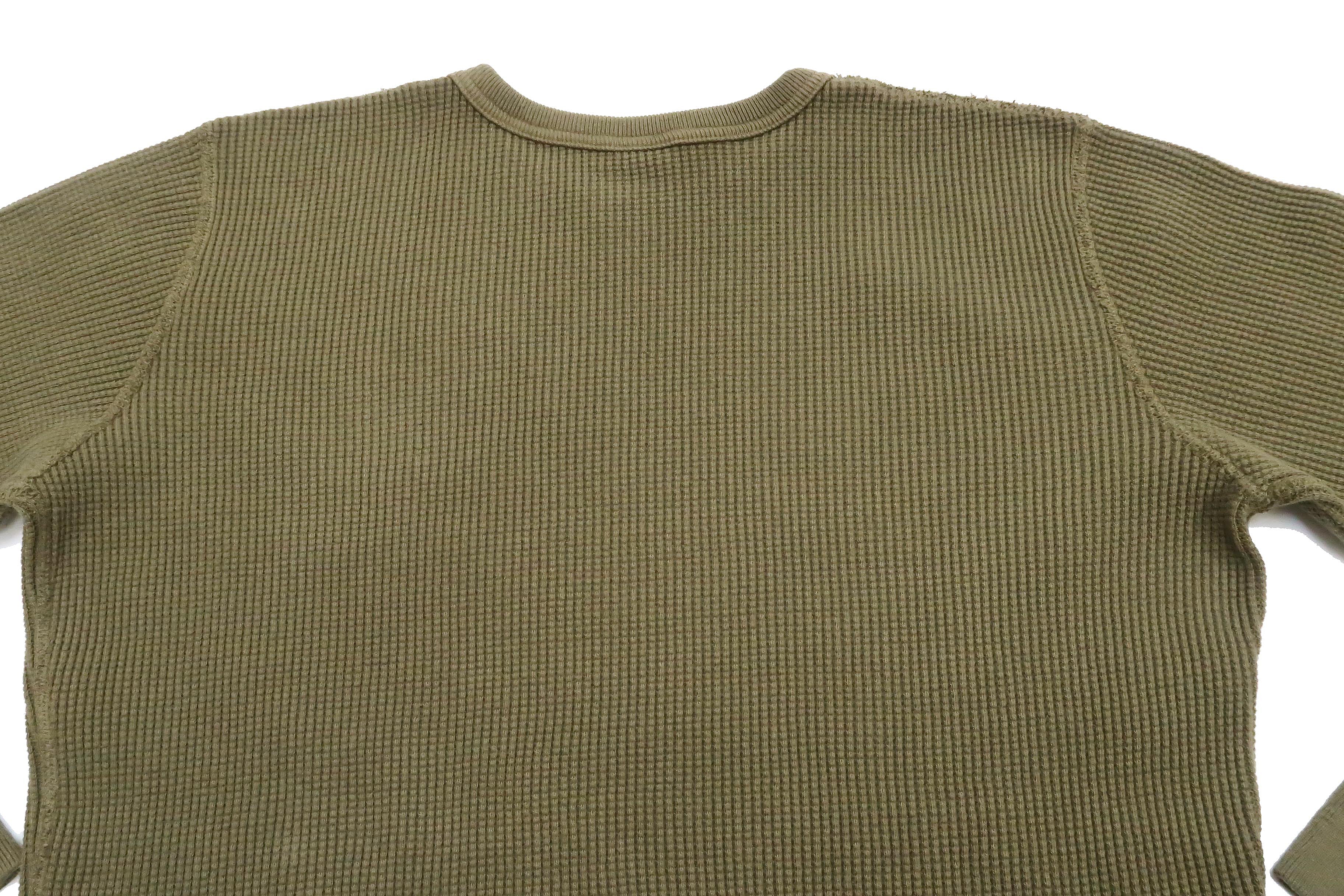Studio D'Artisan Men's Heavyweight Waffle Knit Thermal Long Sleeve T-Shirt - 100% Cotton, Crew Neck, Ribbed Cuffs, Raw-edge hem, Made in Japan (SDA 9936) Khaki - Image 11