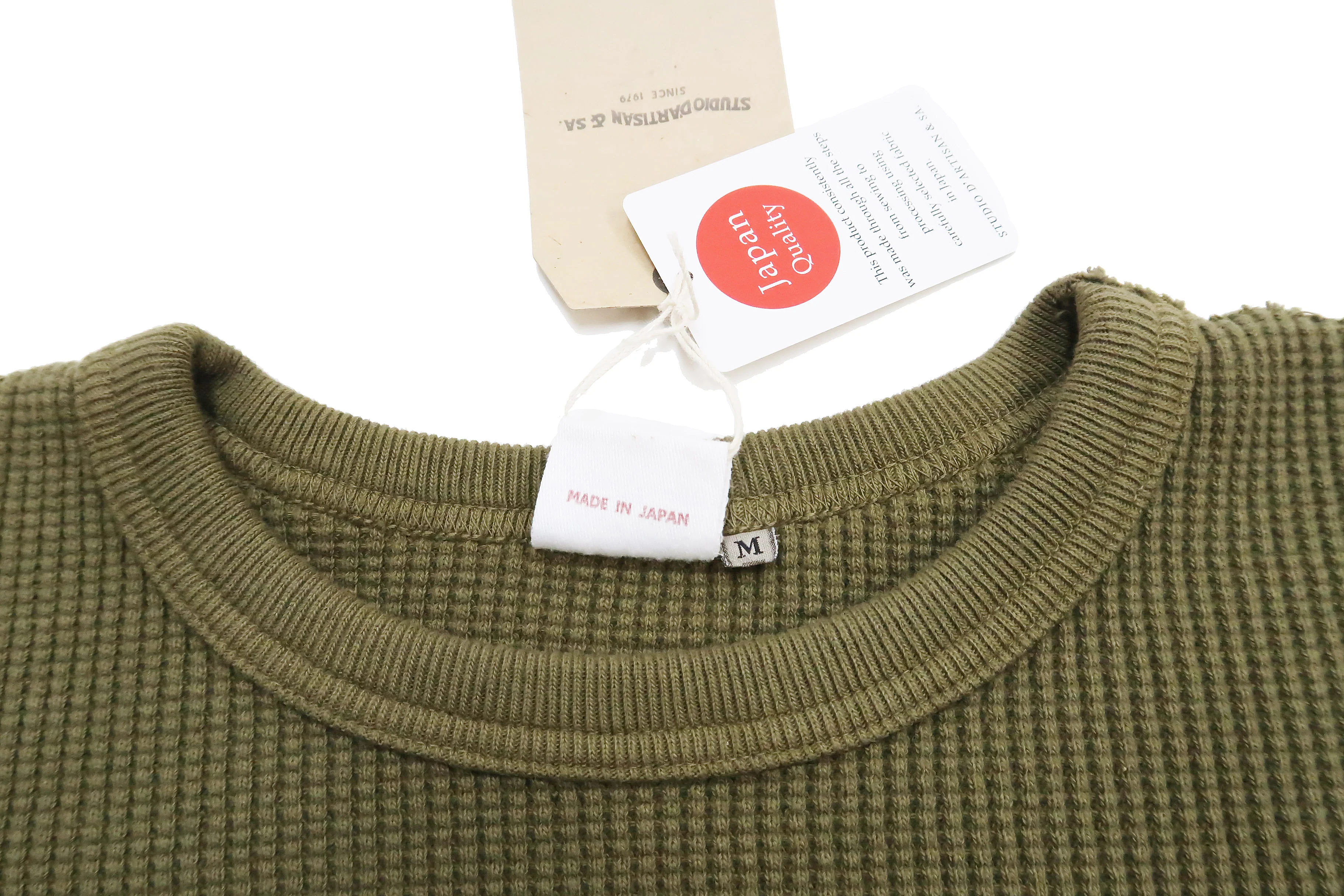 Studio D'Artisan Men's Heavyweight Waffle Knit Thermal Long Sleeve T-Shirt - 100% Cotton, Crew Neck, Ribbed Cuffs, Raw-edge hem, Made in Japan (SDA 9936) Khaki - Image 12
