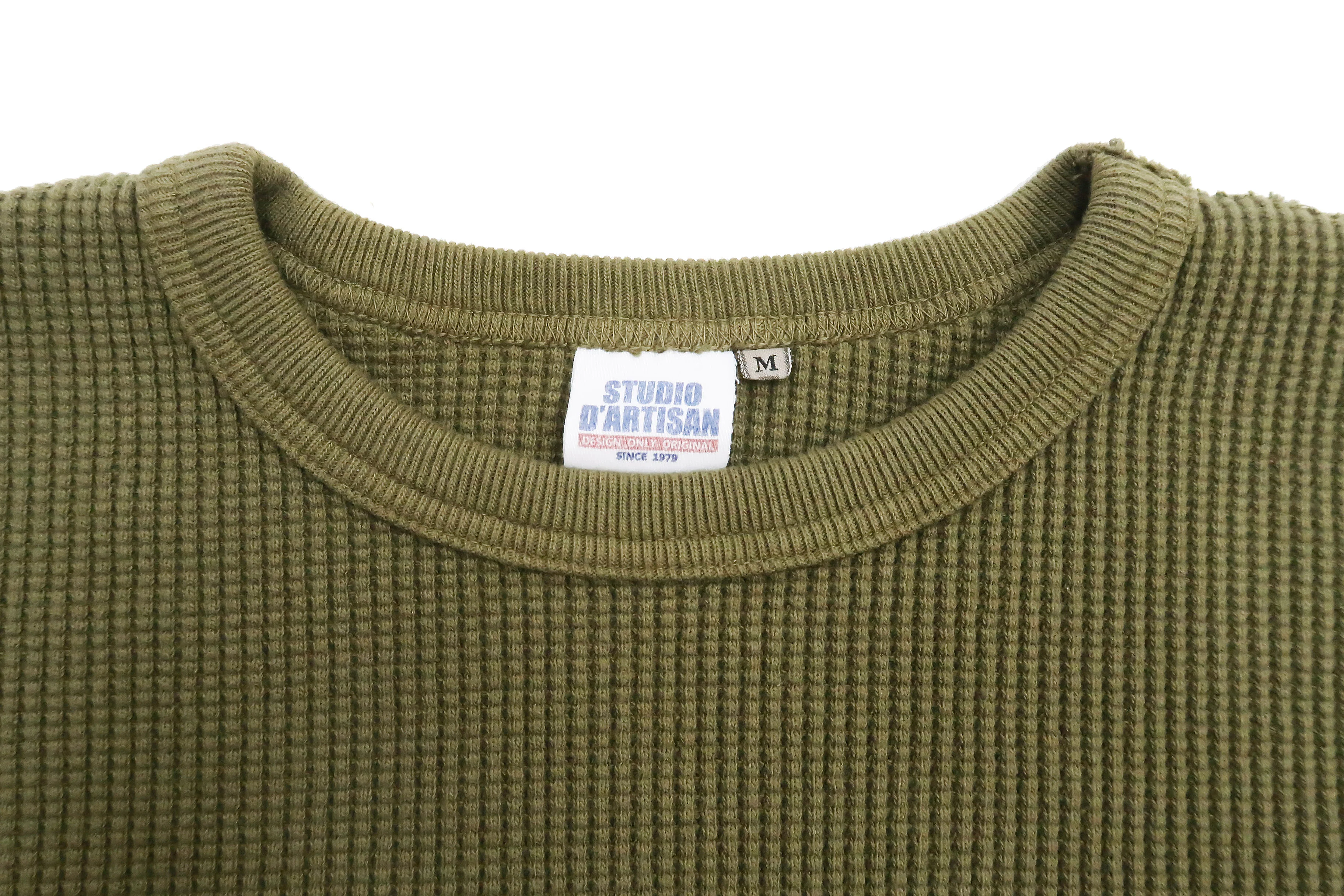 Studio D'Artisan Men's Heavyweight Waffle Knit Thermal Long Sleeve T-Shirt - 100% Cotton, Crew Neck, Ribbed Cuffs, Raw-edge hem, Made in Japan (SDA 9936) Khaki - Image 8