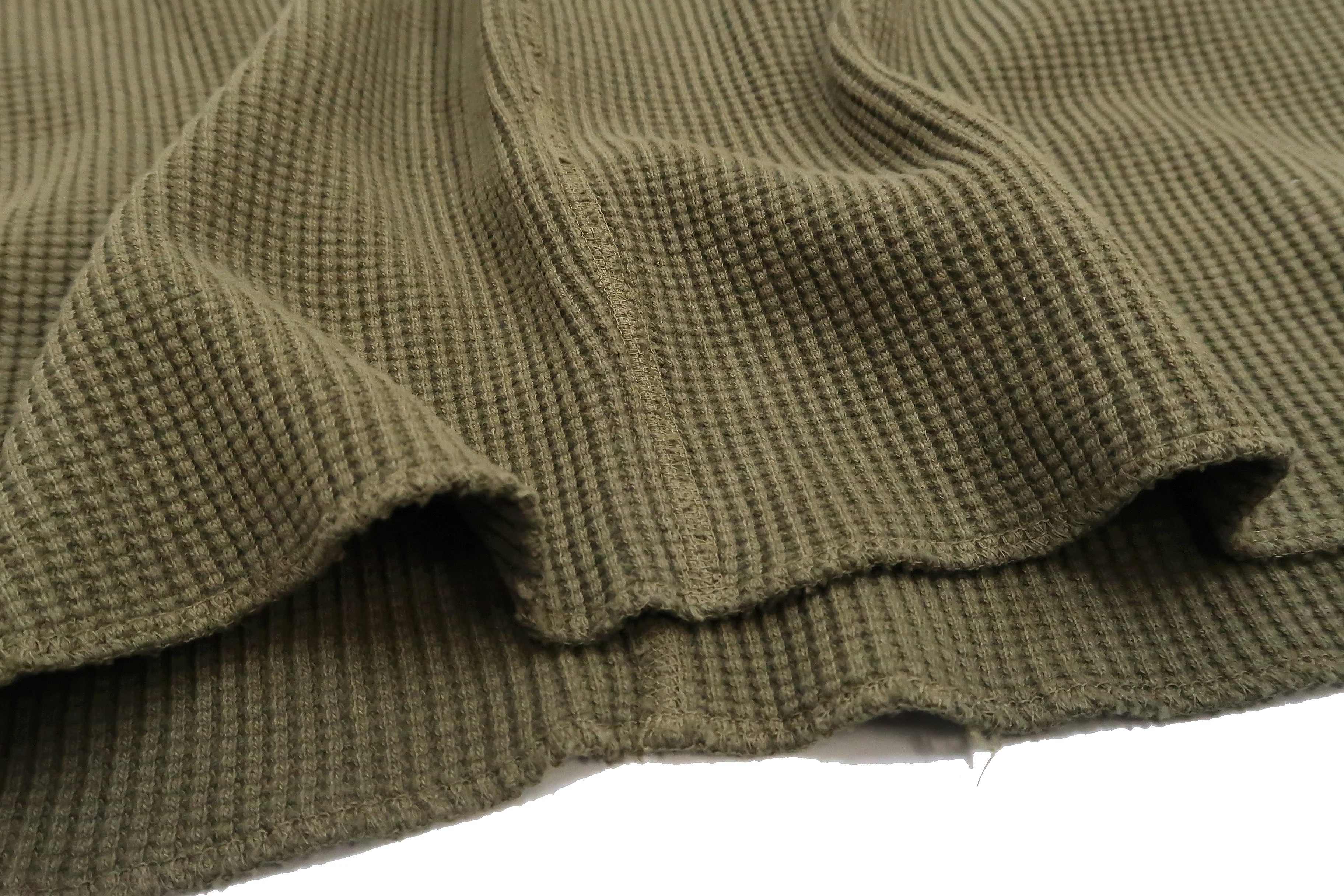Studio D'Artisan Men's Heavyweight Waffle Knit Thermal Long Sleeve T-Shirt - 100% Cotton, Crew Neck, Ribbed Cuffs, Raw-edge hem, Made in Japan (SDA 9936) Khaki - Image 9