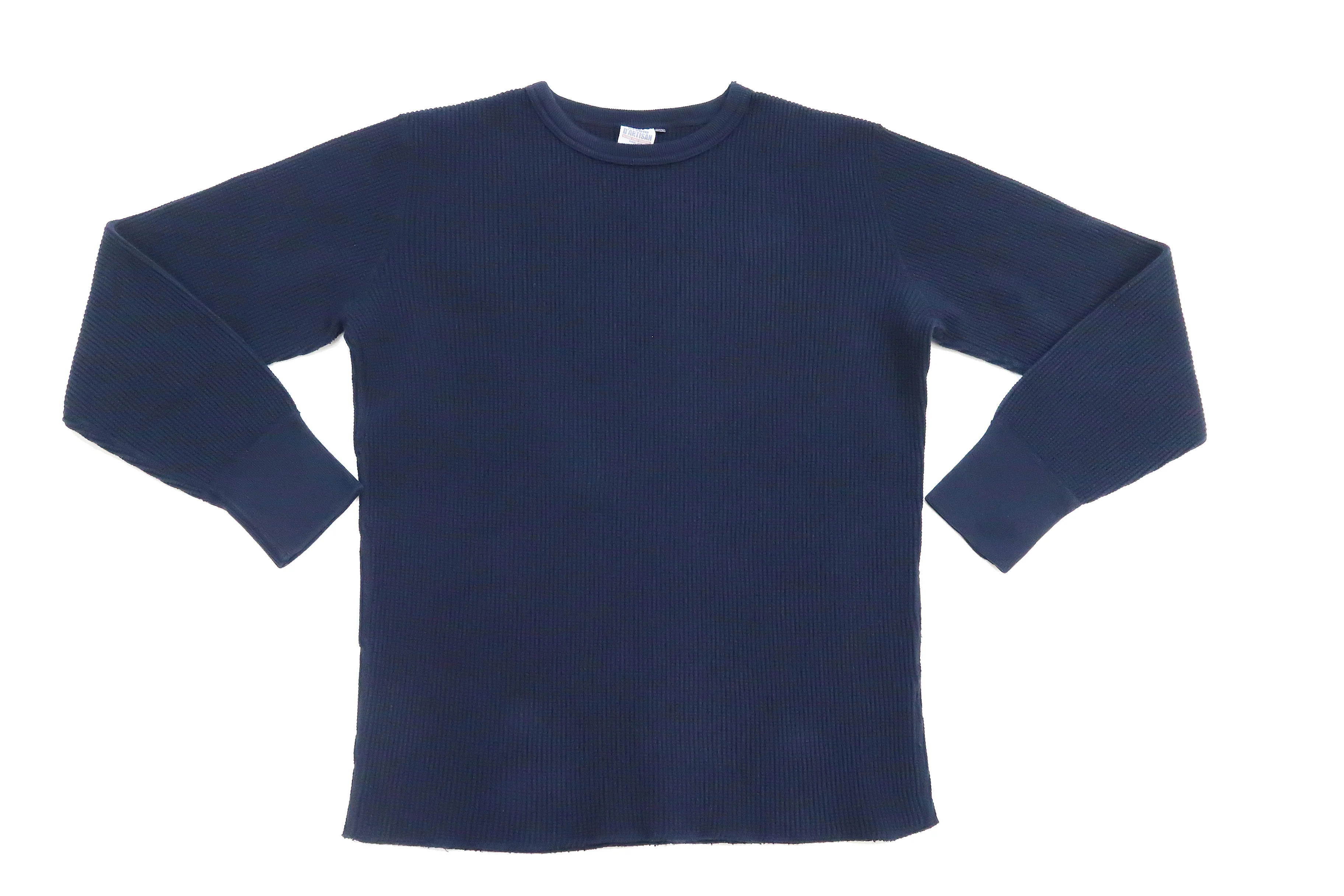 Studio D'Artisan Men's Heavyweight Waffle Knit Thermal Long Sleeve T-Shirt - 100% Cotton, Crew Neck, Ribbed Cuffs, Raw-edge hem, Made in Japan (SDA 9936) Navy-Blue - Image 6