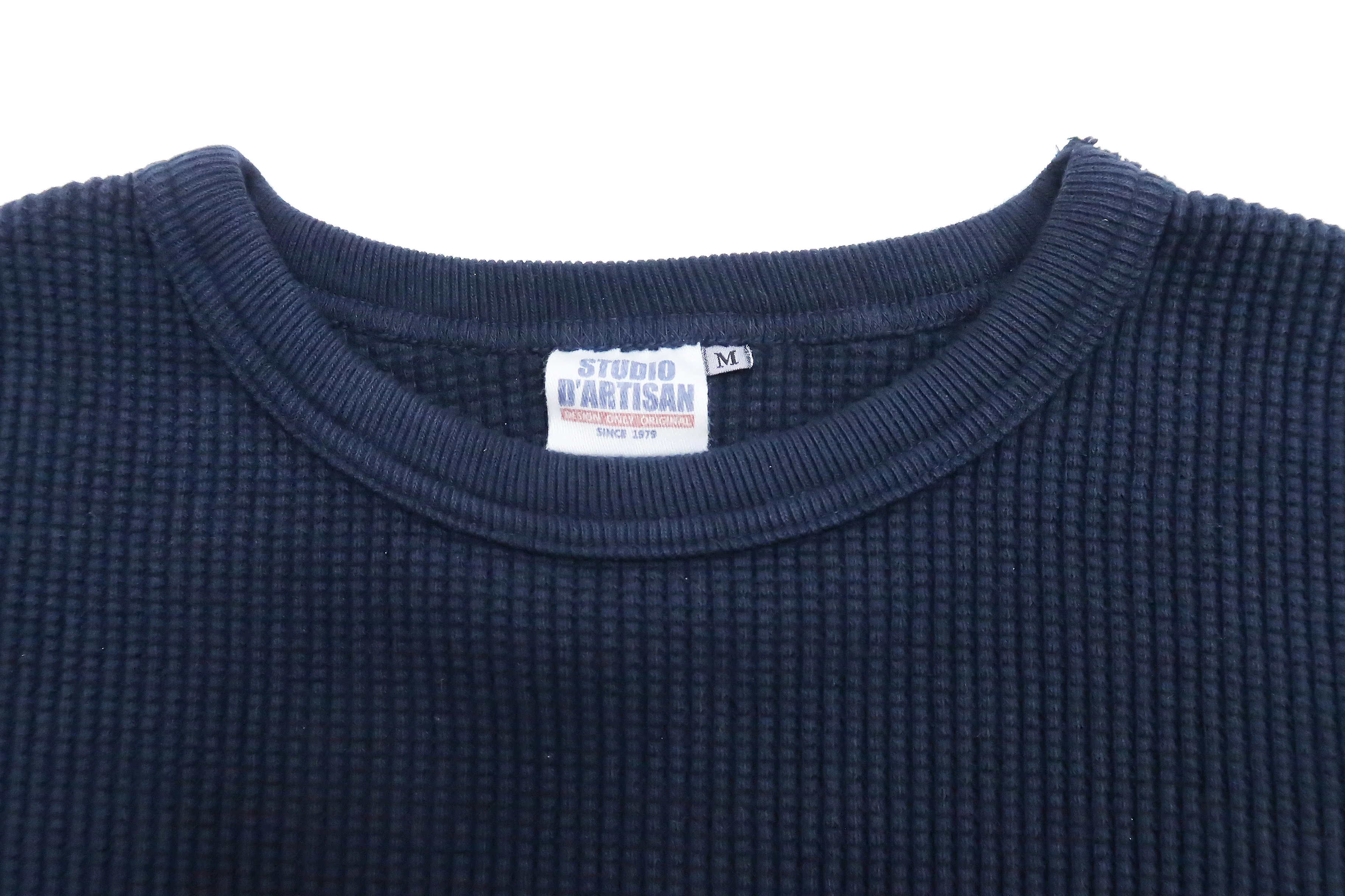 Studio D'Artisan Men's Heavyweight Waffle Knit Thermal Long Sleeve T-Shirt - 100% Cotton, Crew Neck, Ribbed Cuffs, Raw-edge hem, Made in Japan (SDA 9936) Navy-Blue - Image 8