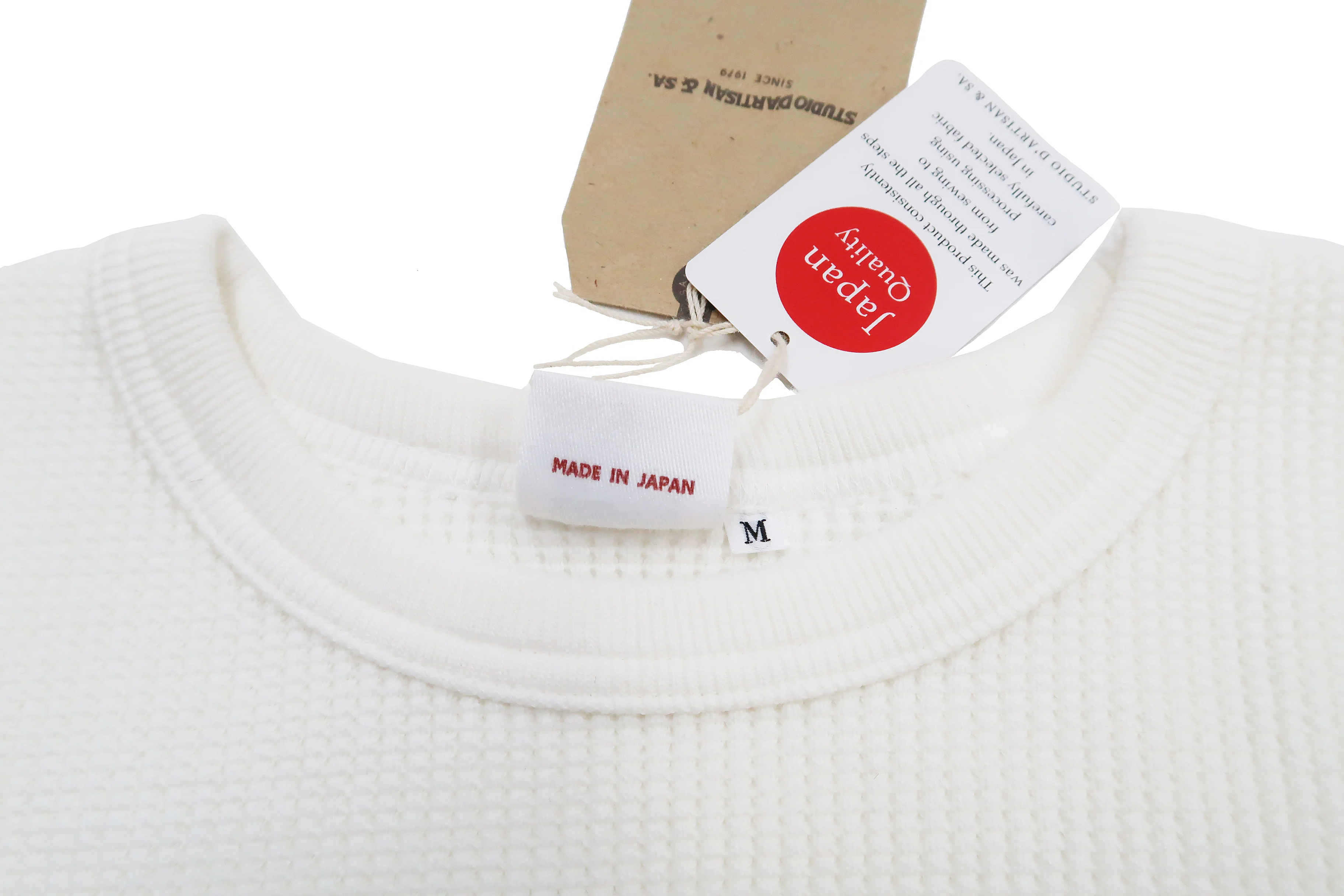 Studio D'Artisan Men's Heavyweight Waffle Knit Thermal Long Sleeve T-Shirt - 100% Cotton, Crew Neck, Ribbed Cuffs, Raw-edge hem, Made in Japan (SDA 9936) White - Image 12