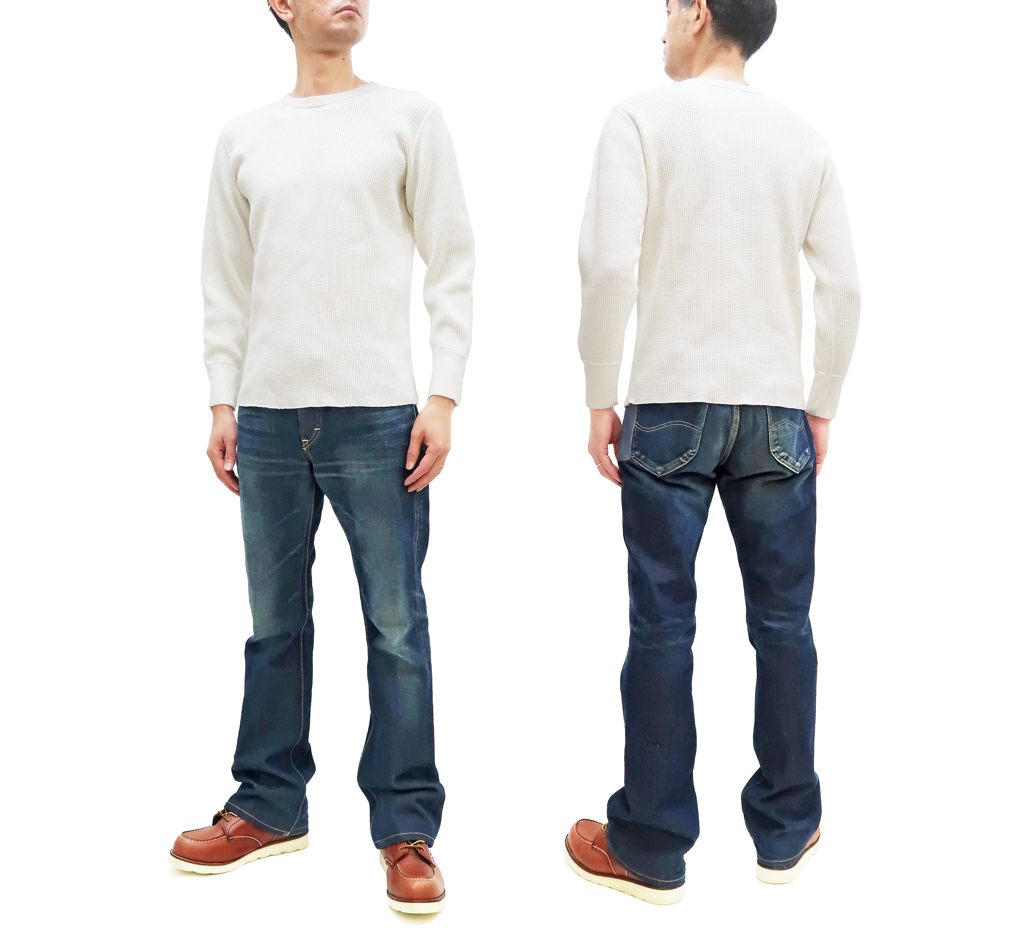 Studio D'Artisan Men's Heavyweight Waffle Knit Thermal Long Sleeve T-Shirt - 100% Cotton, Crew Neck, Ribbed Cuffs, Raw-edge hem, Made in Japan (SDA 9936) White - Image 3