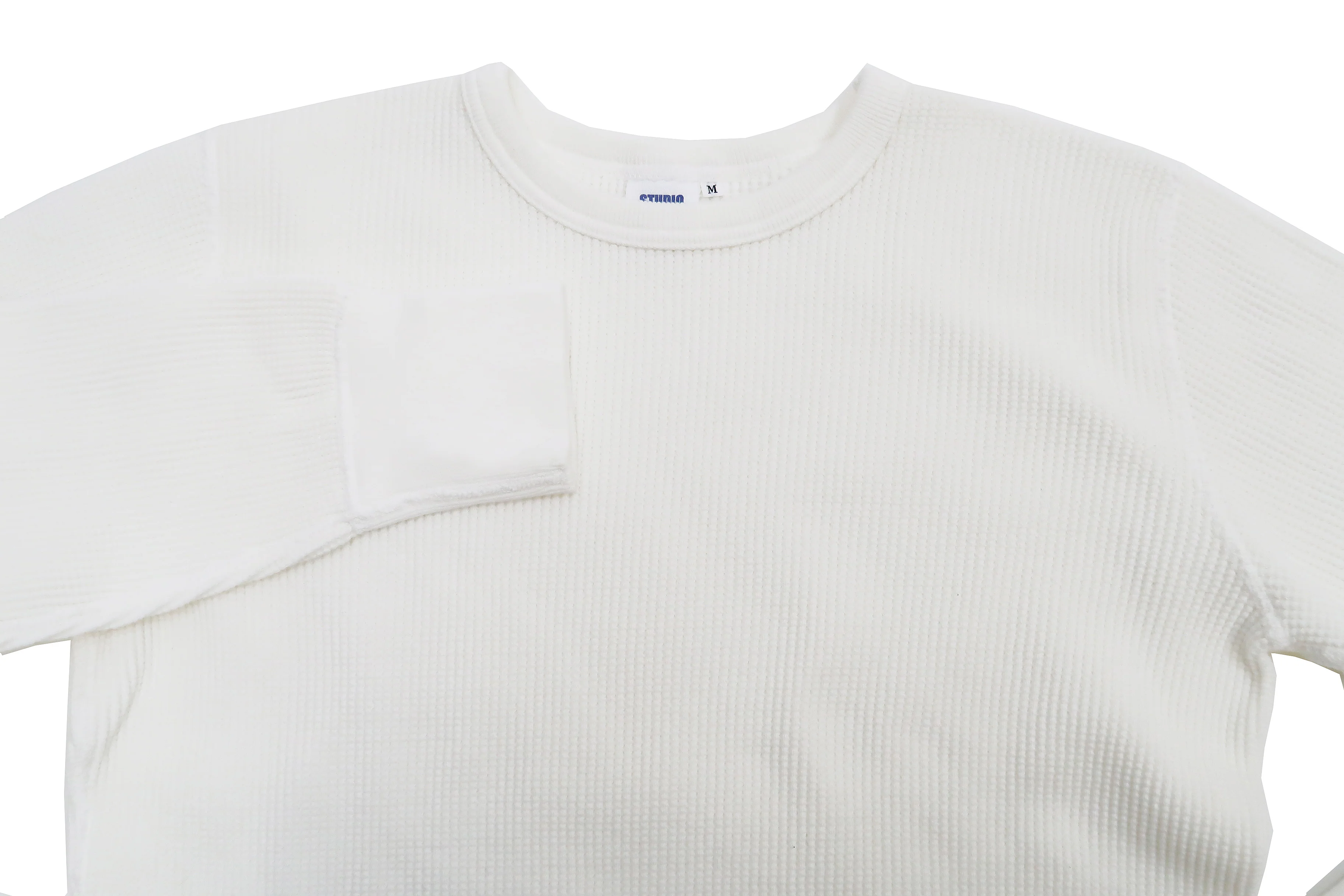 Studio D'Artisan Men's Heavyweight Waffle Knit Thermal Long Sleeve T-Shirt - 100% Cotton, Crew Neck, Ribbed Cuffs, Raw-edge hem, Made in Japan (SDA 9936) White - Image 7