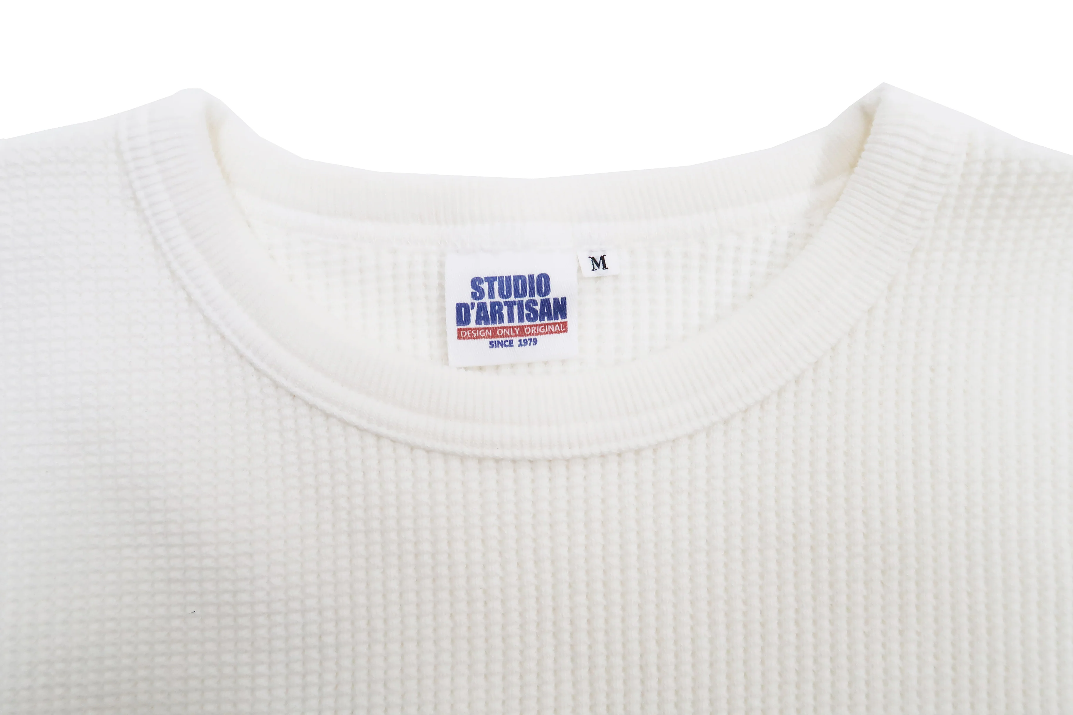 Studio D'Artisan Men's Heavyweight Waffle Knit Thermal Long Sleeve T-Shirt - 100% Cotton, Crew Neck, Ribbed Cuffs, Raw-edge hem, Made in Japan (SDA 9936) White - Image 8