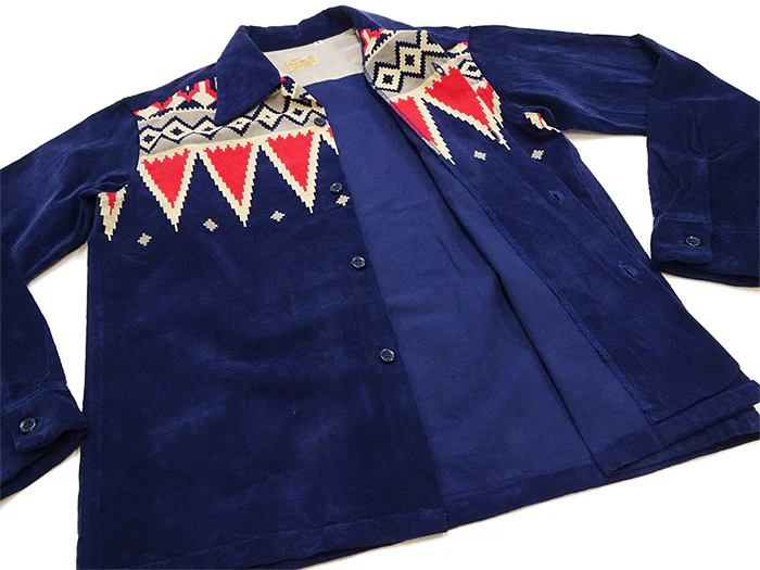 Style Eyes Corduroy Sport Shirt Men's 1950s Style Long Sleeve Button Up Shirt GUATEMALA Pattern SE29384 128 Navy-Blue - Image 10