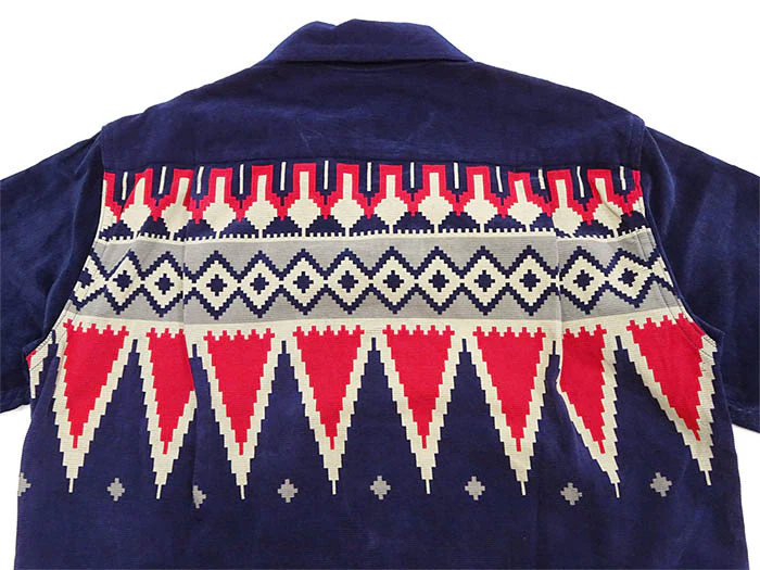 Style Eyes Corduroy Sport Shirt Men's 1950s Style Long Sleeve Button Up Shirt GUATEMALA Pattern SE29384 128 Navy-Blue - Image 14
