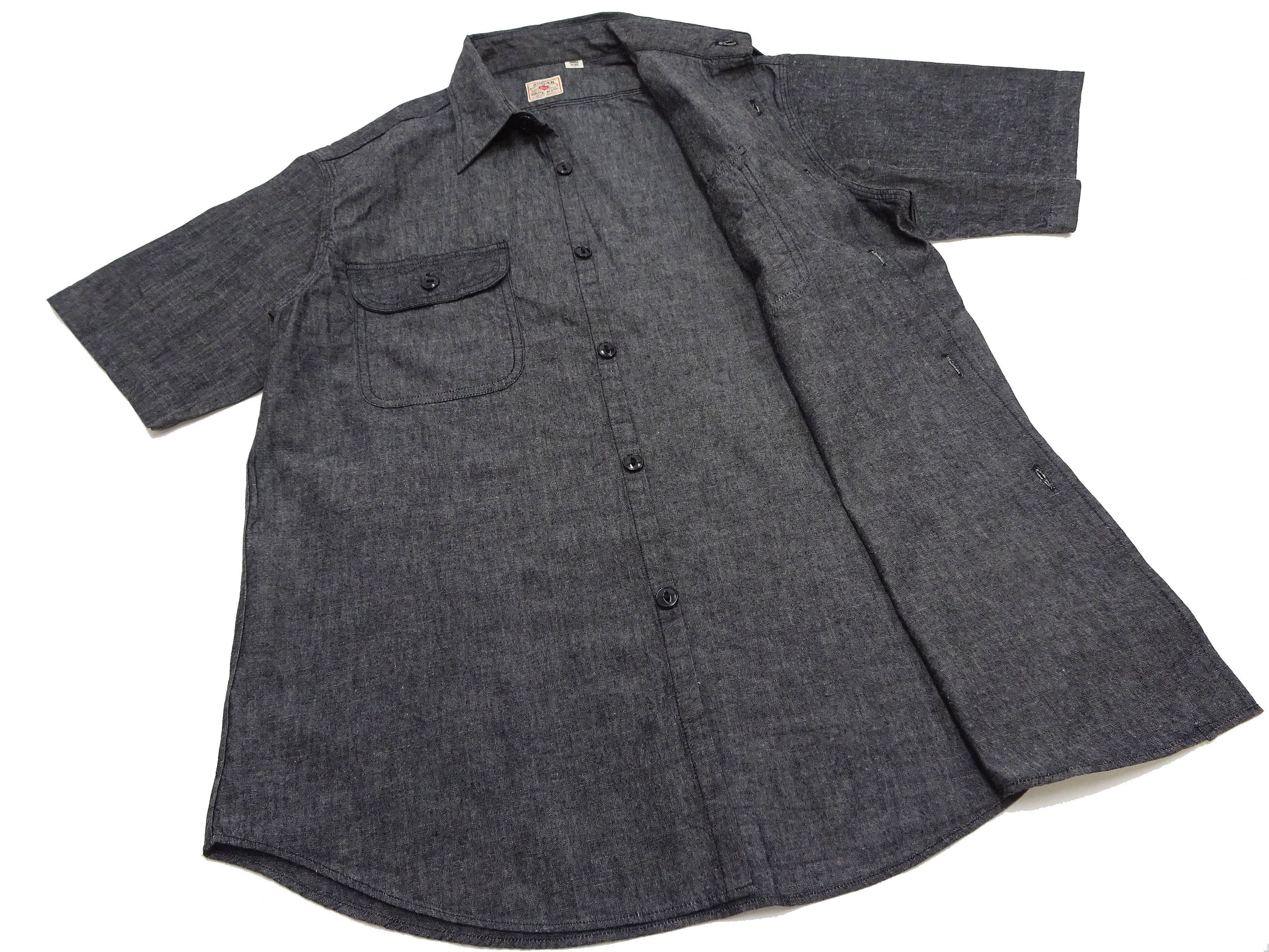 Sugar Cane Black Chambray Shirt Men's Casual Short Sleeve Plain Button Up Work Shirt SC39307 119 Black One Wash - Image 11