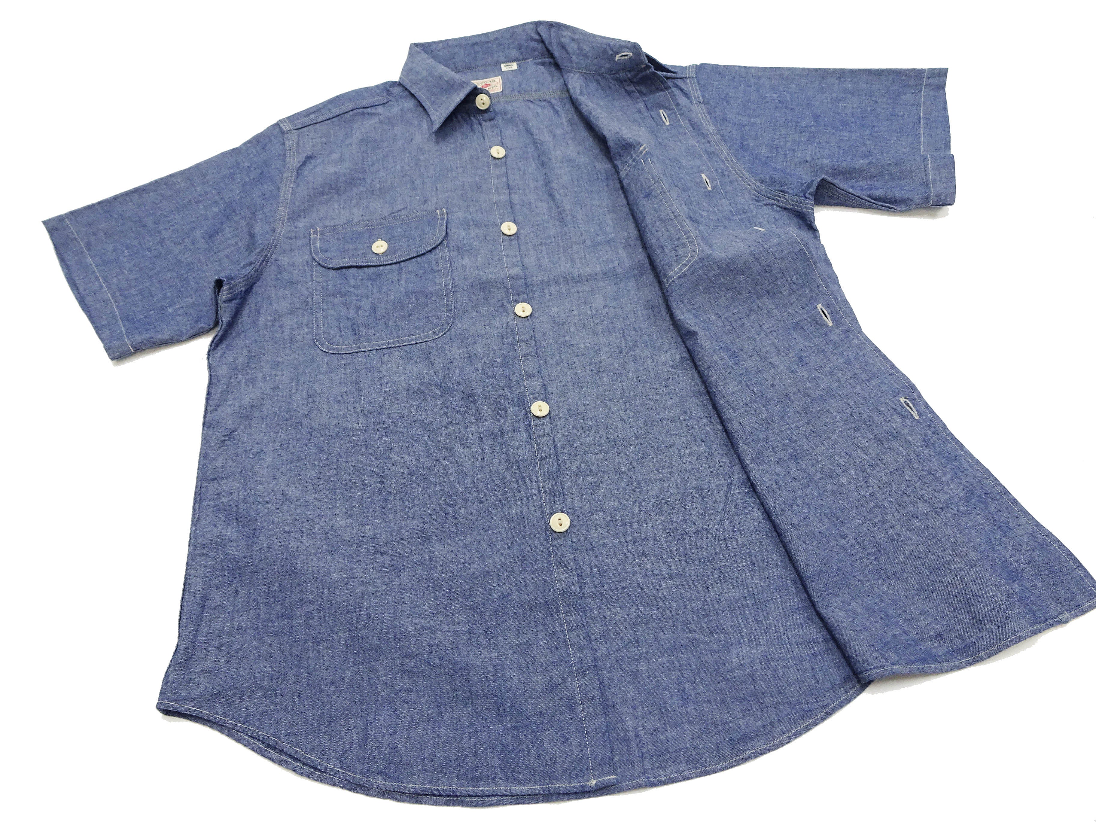 Sugar Cane Blue Chambray Shirt Men's Casual Short Sleeve Plain Button Up Work Shirt SC37941 421 Blue One Wash - Image 10