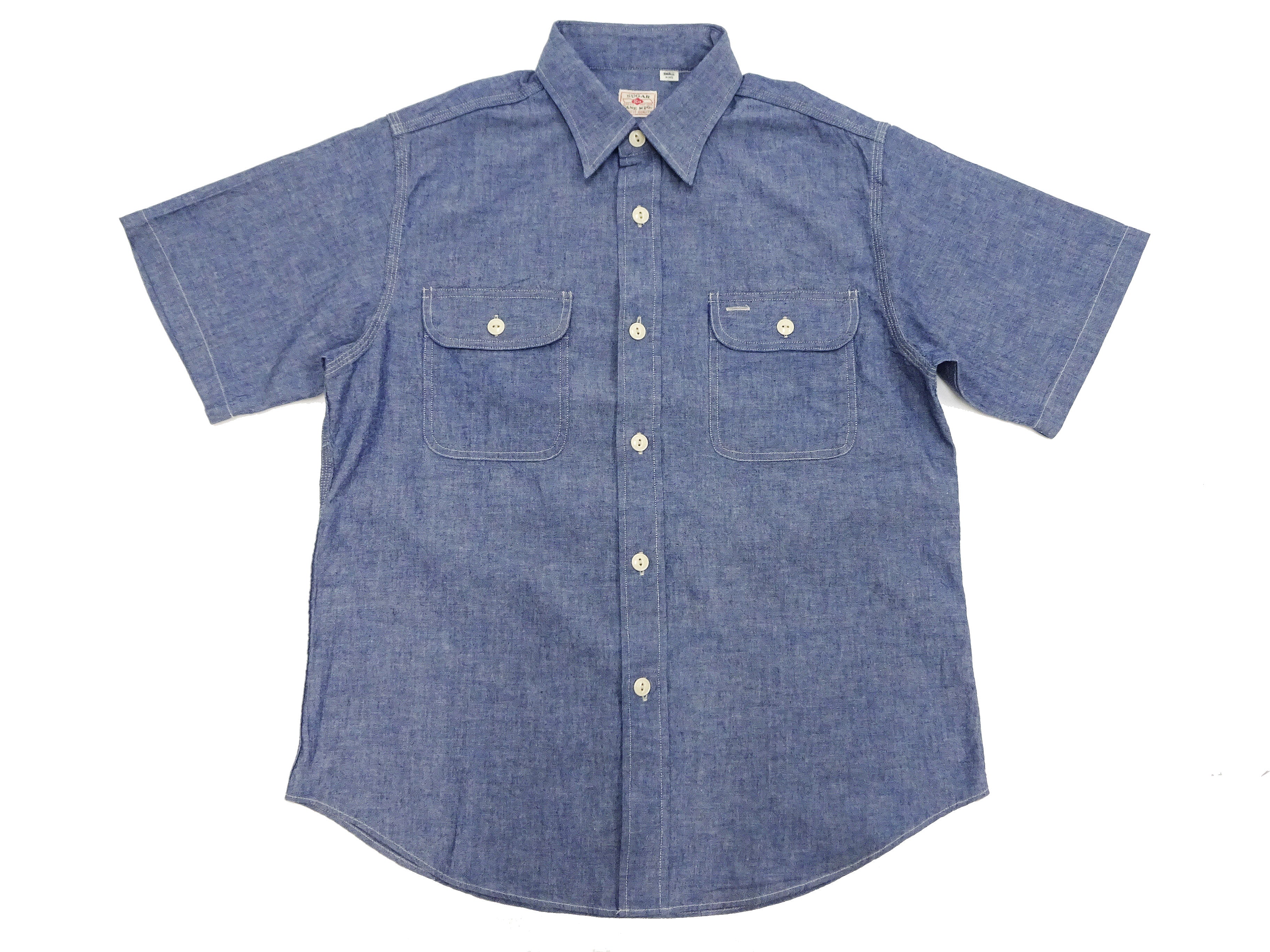 Sugar Cane Blue Chambray Shirt Men's Casual Short Sleeve Plain Button Up Work Shirt SC37941 421 Blue One Wash - Image 6