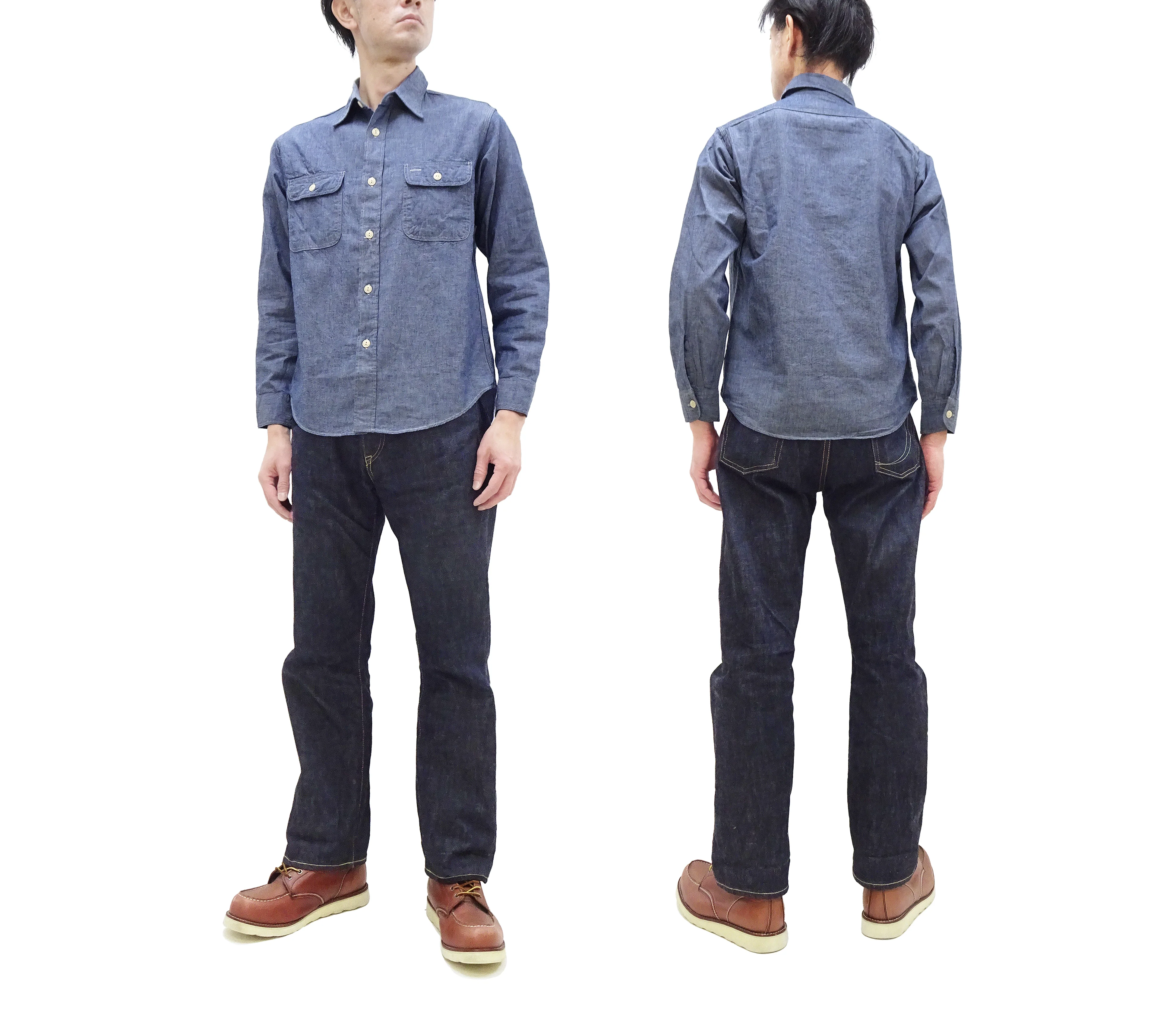 Sugar Cane Chambray Shirt Men's Lightweight Long Sleeve Button Up Plain Work Shirt SC27850 421 Blue - Image 3