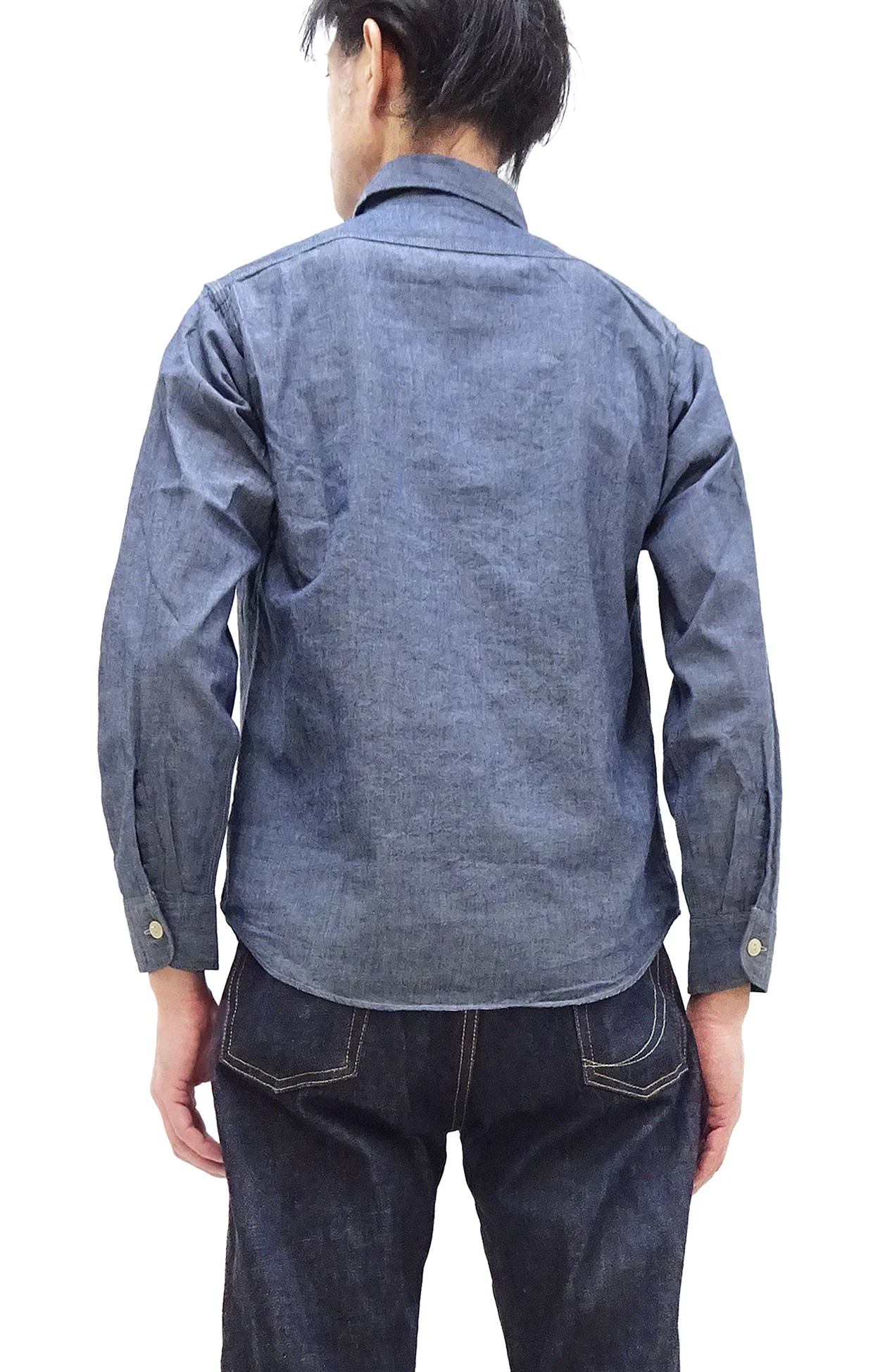 Sugar Cane Chambray Shirt Men's Lightweight Long Sleeve Button Up Plain Work Shirt SC27850 421 Blue - Image 4