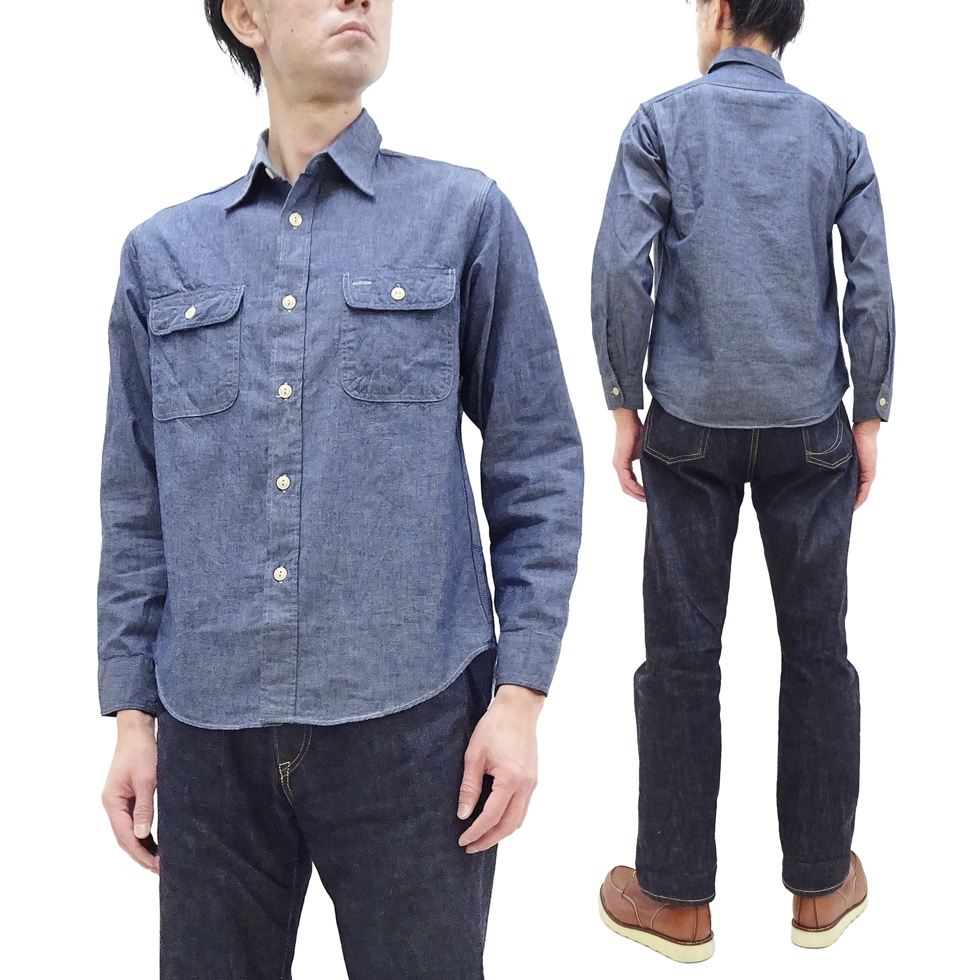 Sugar Cane Chambray Shirt Men's Lightweight Long Sleeve Button Up Plain Work Shirt SC27850 421 Blue - Image 5