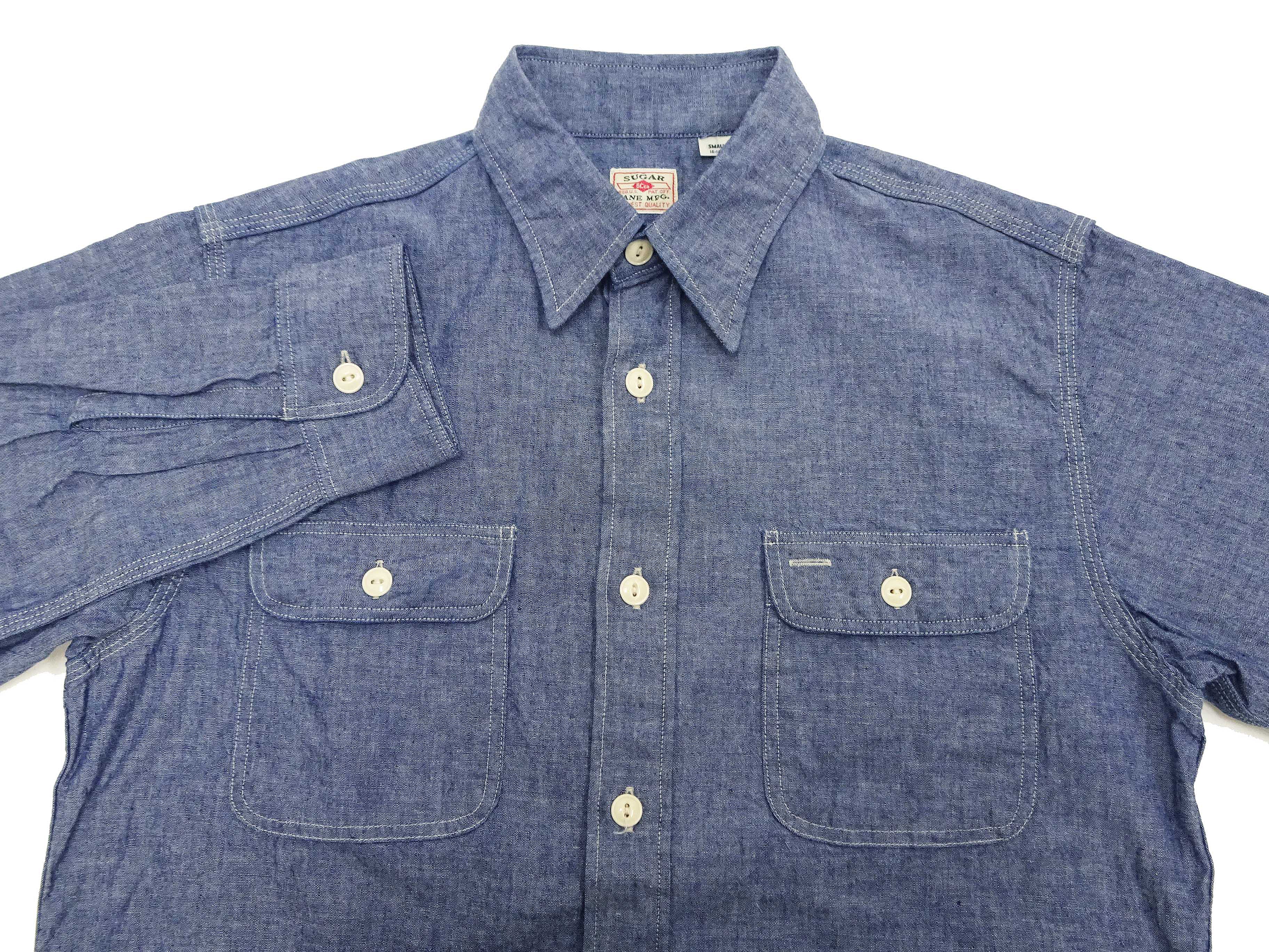 Sugar Cane Chambray Shirt Men's Lightweight Long Sleeve Button Up Plain Work Shirt SC27850 421 Blue - Image 7