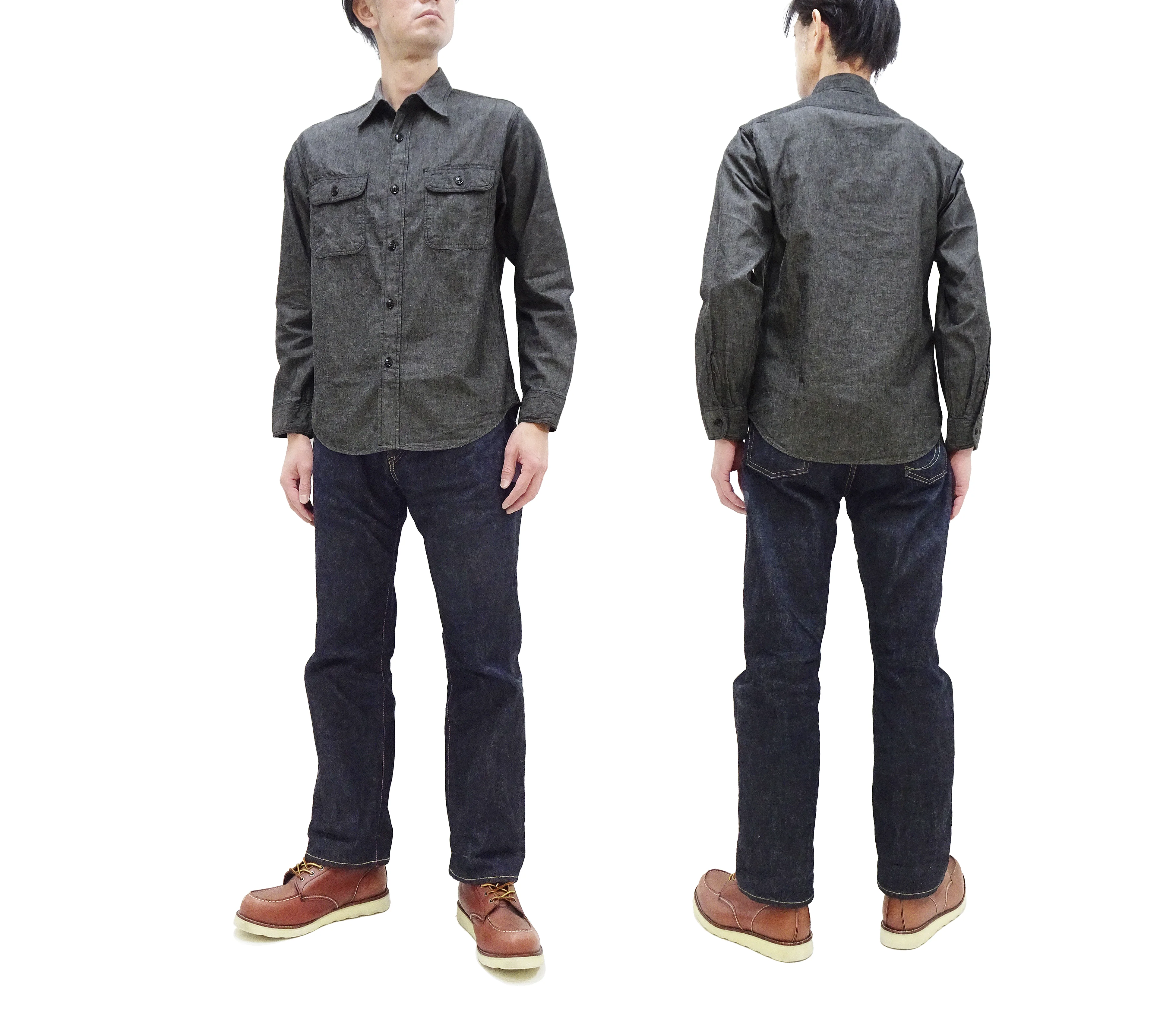Sugar Cane Chambray Shirt Men's Lightweight Long Sleeve Button Up Plain Work Shirt SC29159 411 Black - Image 3