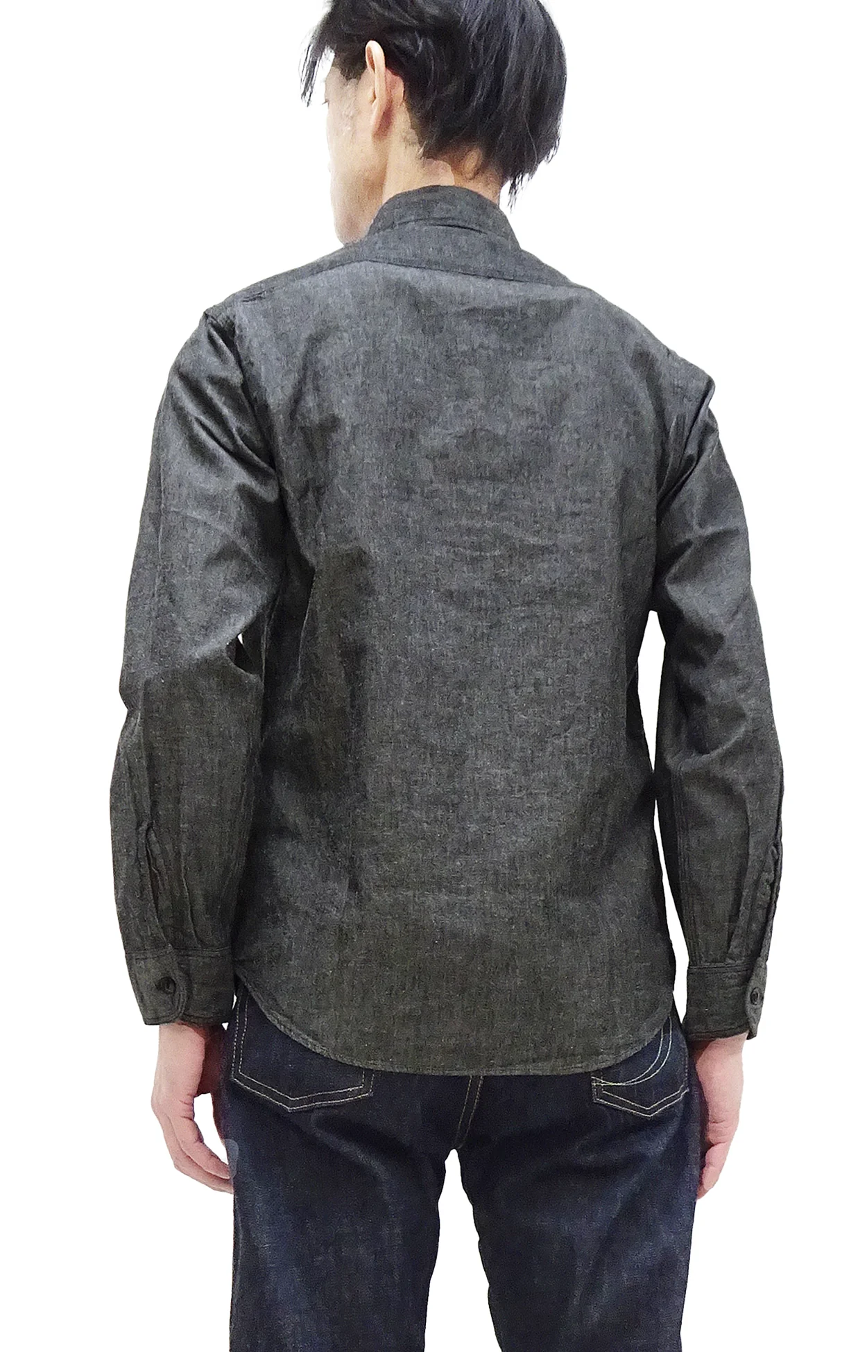 Sugar Cane Chambray Shirt Men's Lightweight Long Sleeve Button Up Plain Work Shirt SC29159 411 Black - Image 4
