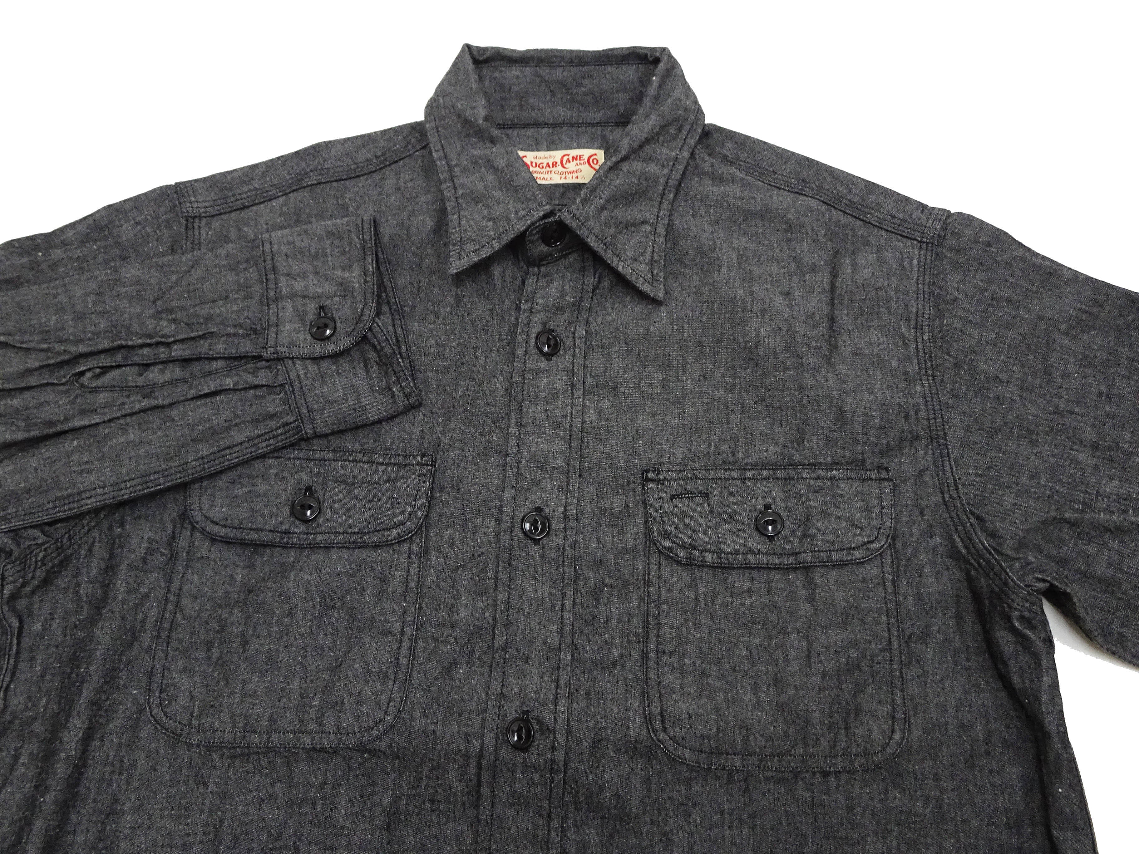 Sugar Cane Chambray Shirt Men's Lightweight Long Sleeve Button Up Plain Work Shirt SC29159 411 Black - Image 7