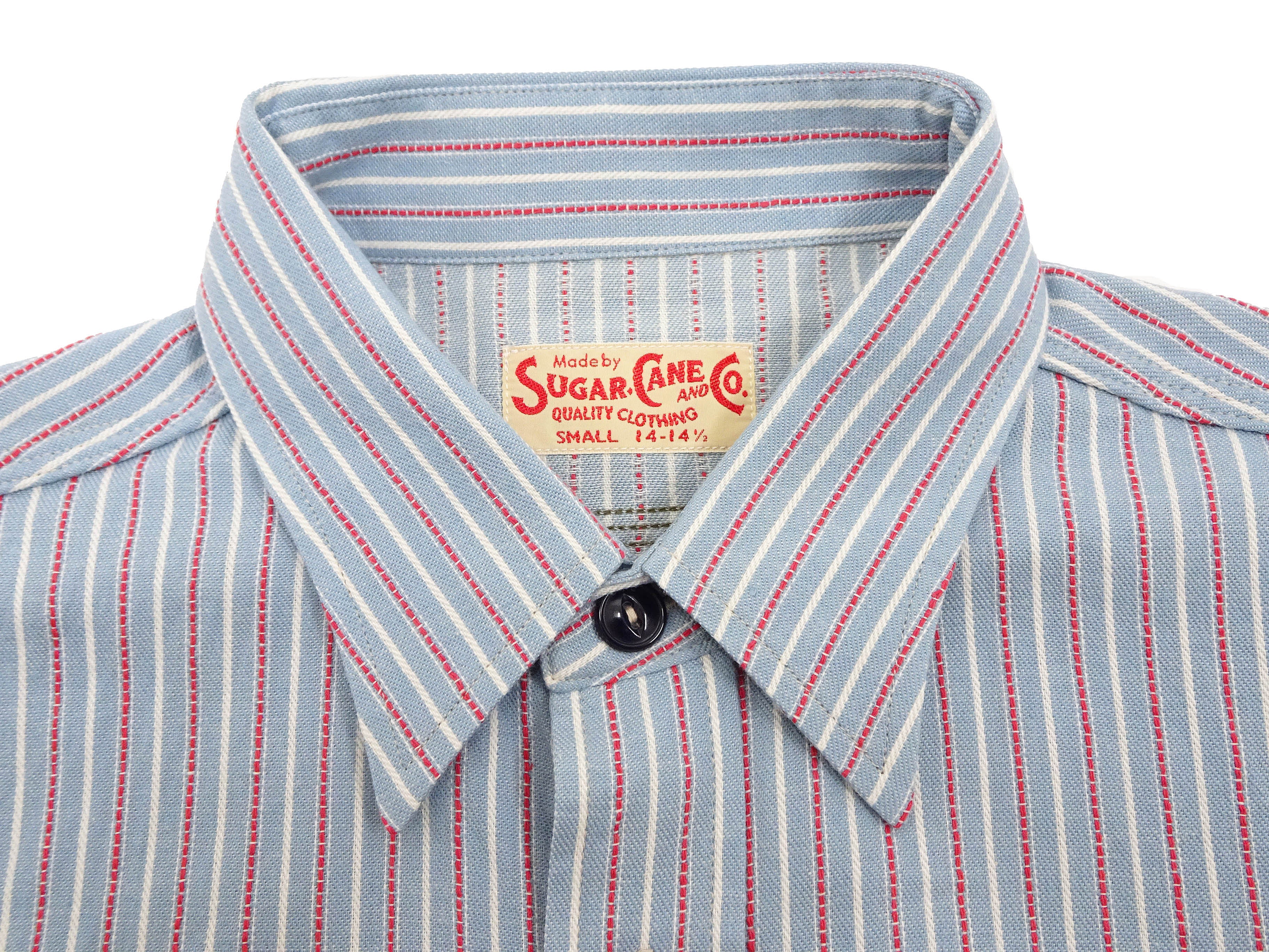 Sugar Cane Cotton Dobby Stripe Shirt Men's Casual Short Sleeve Button Up Work Shirt Vertical Multi-Striped Pattern SC39306 125 Blue - Image 8