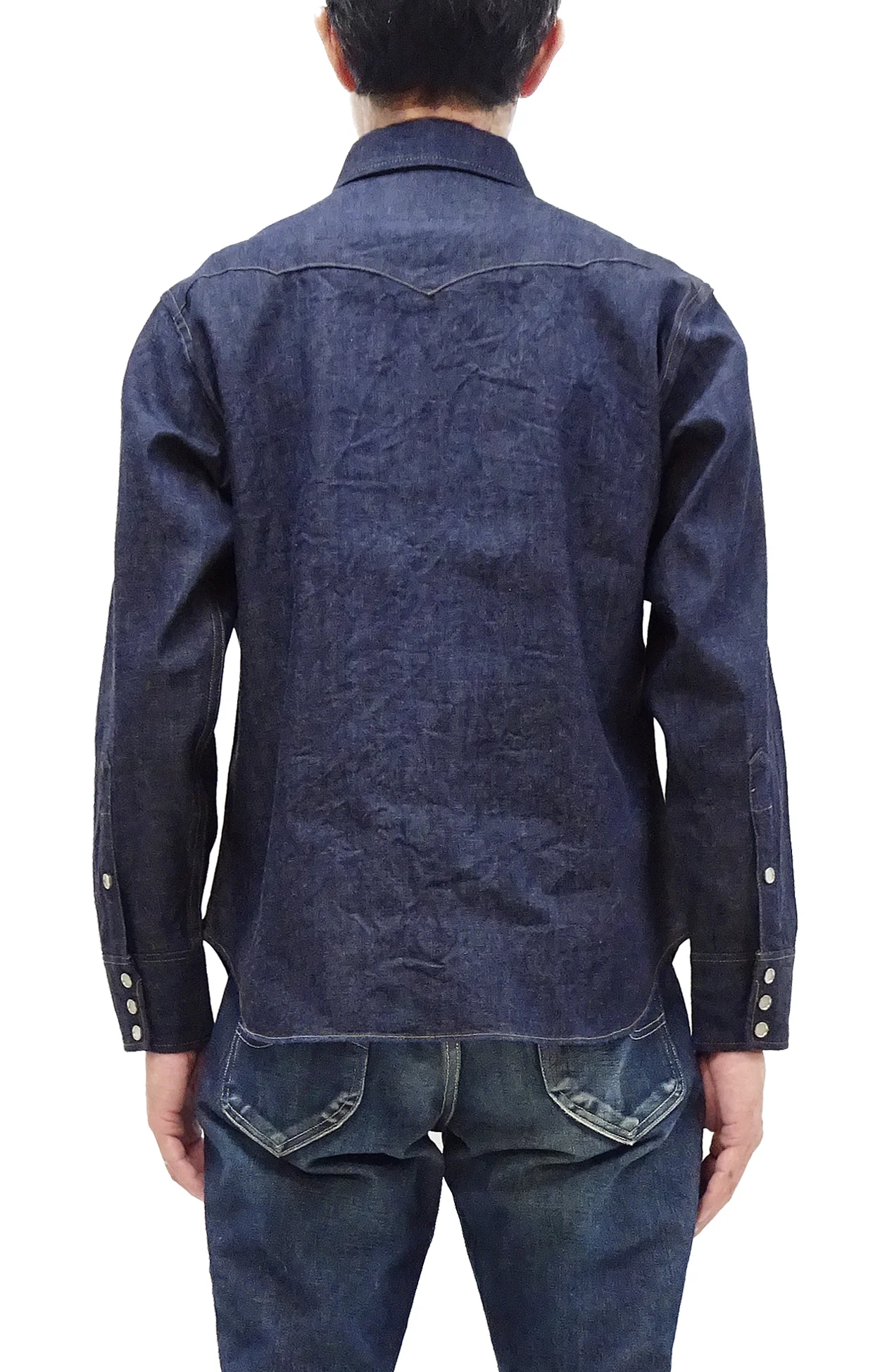 Sugar Cane Denim Shirt Men's Casual Long Sleeve Button Up Plain Jean Western Shirt SC28190 421 Blue Indigo One Wash - Image 4