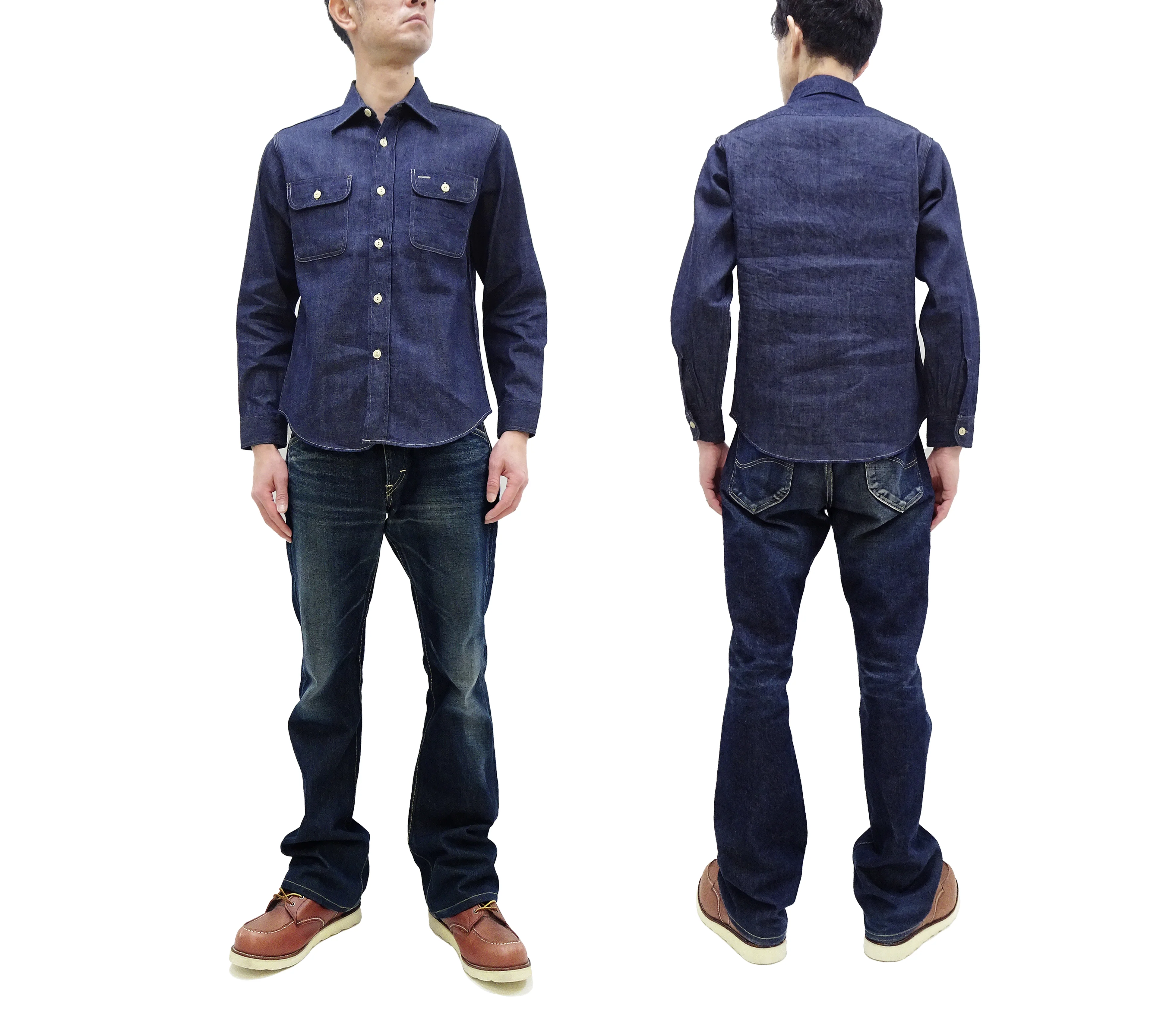 Sugar Cane Denim Shirt Men's Long Sleeve Button Up Plain Jean Work Shirt SC27852 421 Indigo One Wash - Image 3