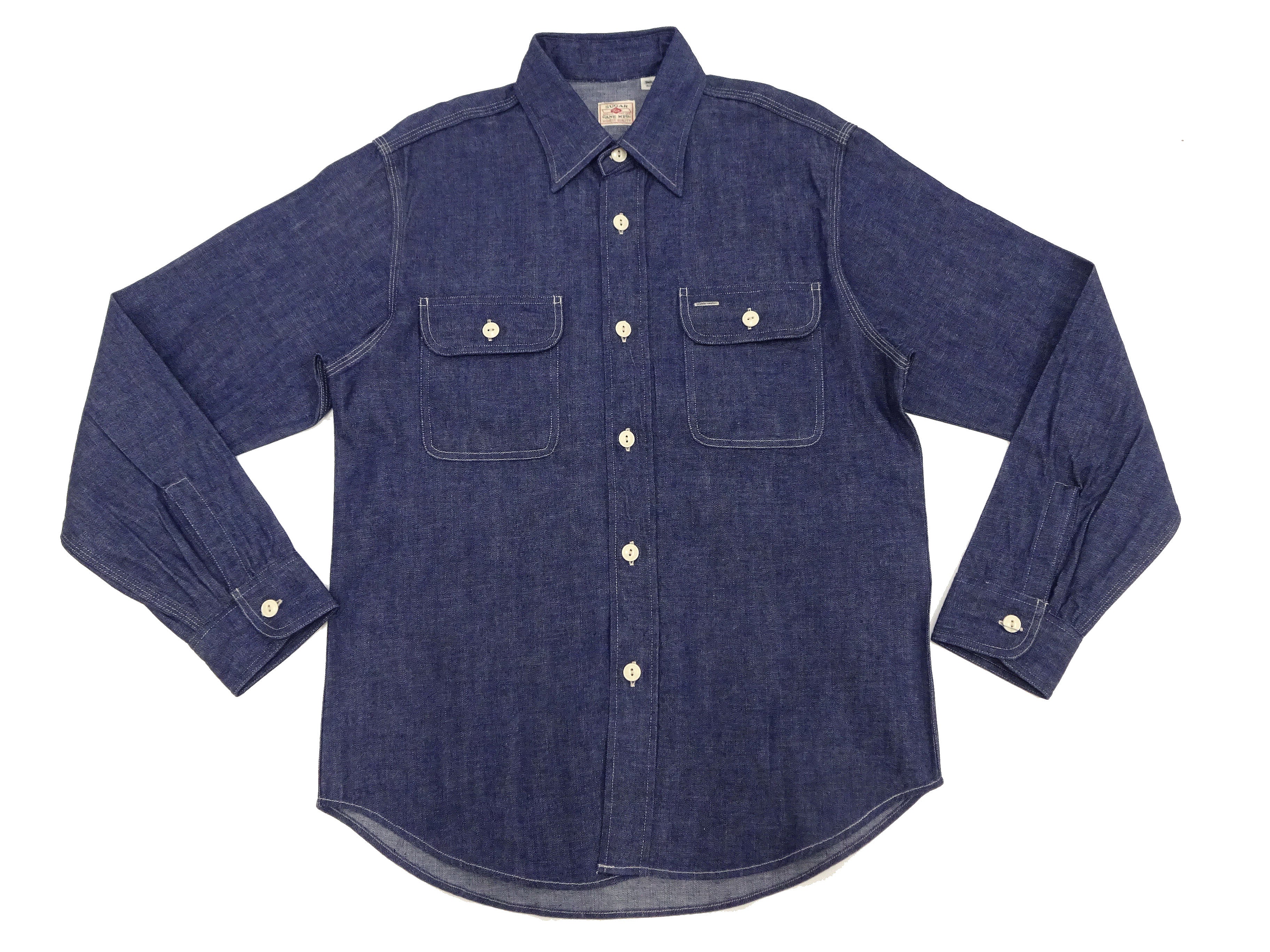 Sugar Cane Denim Shirt Men's Long Sleeve Button Up Plain Jean Work Shirt SC27852 421 Indigo One Wash - Image 6