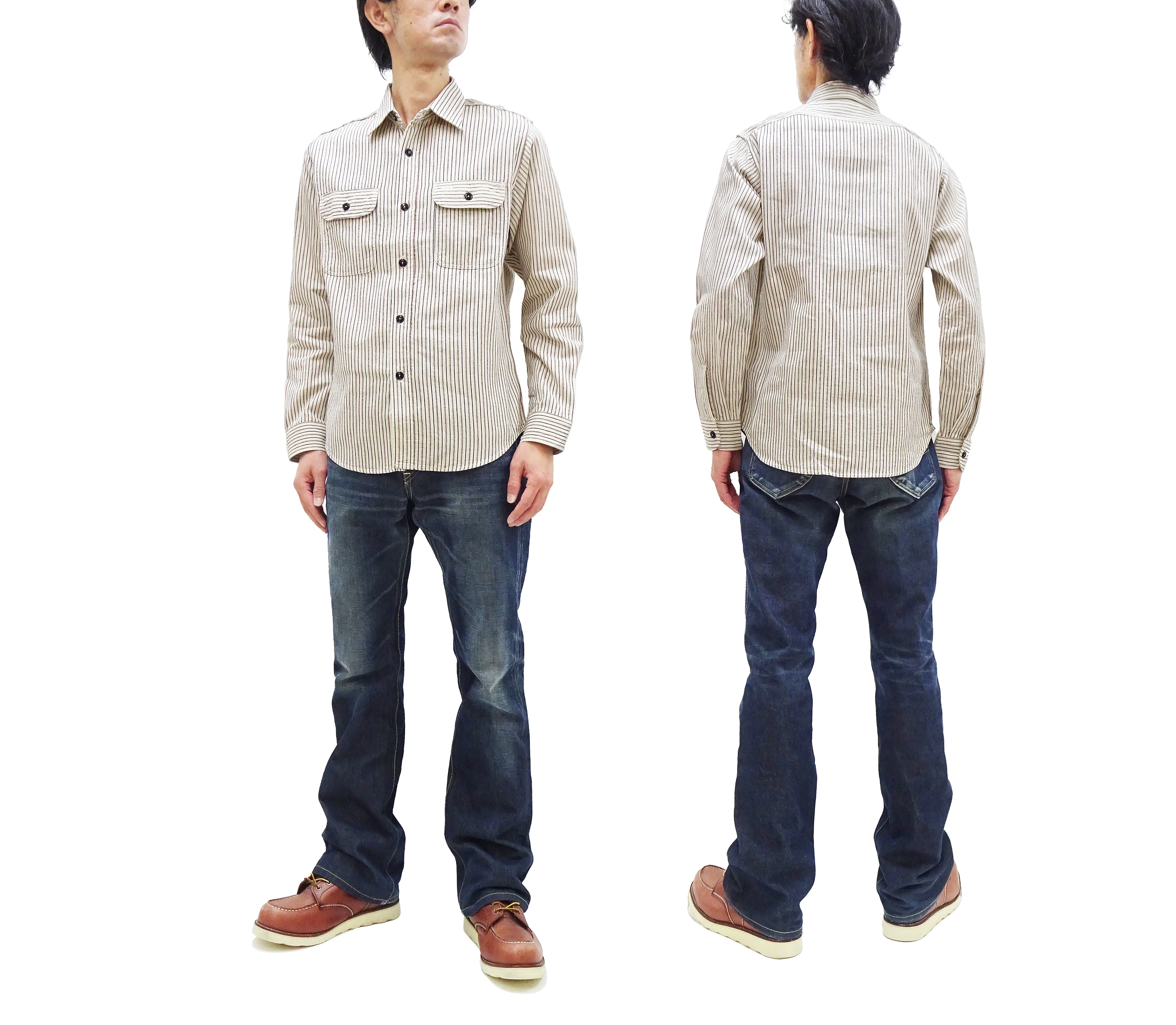 Sugar Cane Dobby Stripe Shirt Men's Mediumweight Long Sleeve Button Up Work Shirt SC29146 105 Off-White - Image 3