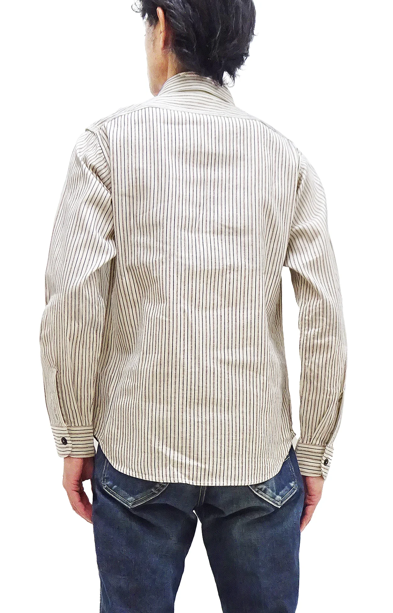 Sugar Cane Dobby Stripe Shirt Men's Mediumweight Long Sleeve Button Up Work Shirt SC29146 105 Off-White - Image 4