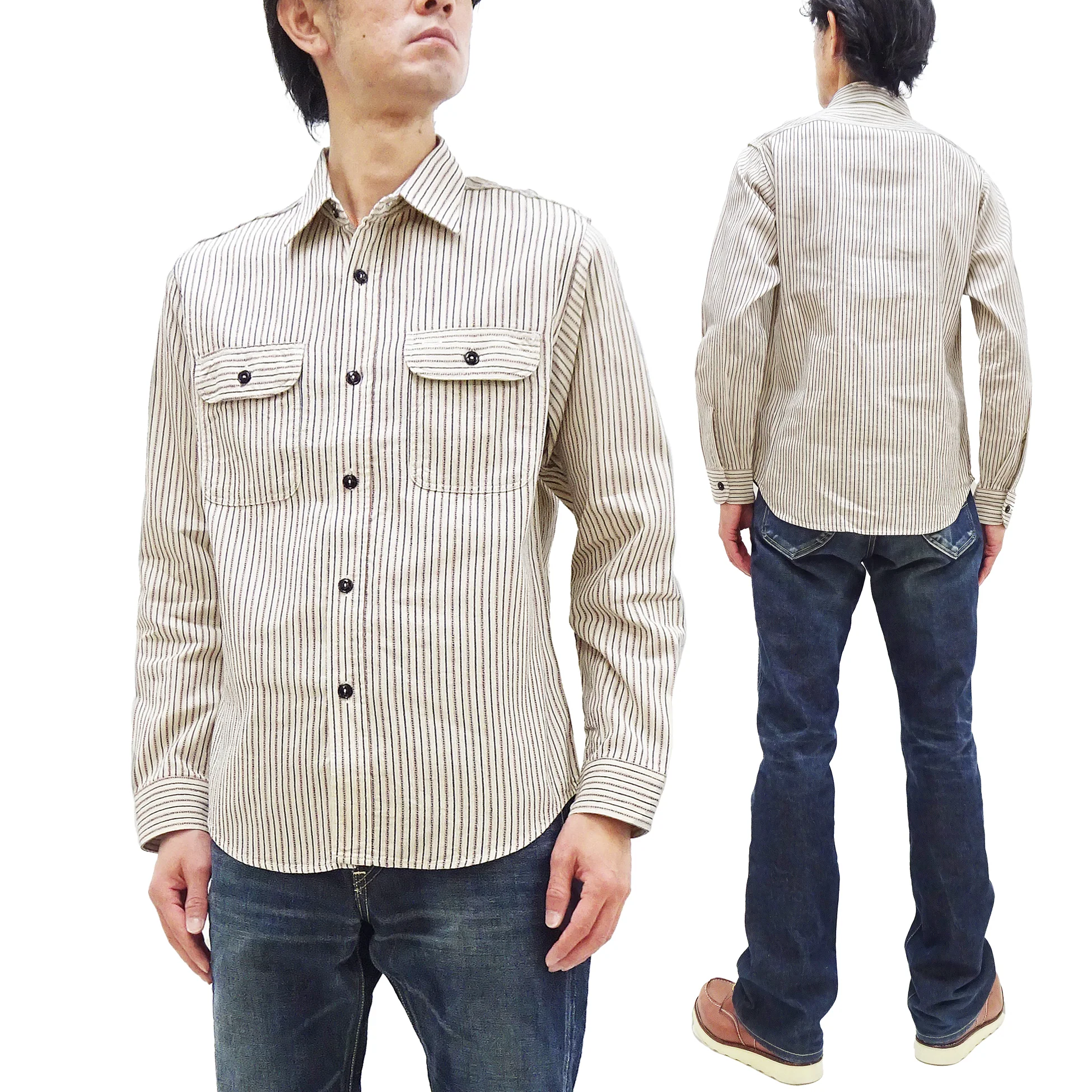 Sugar Cane Dobby Stripe Shirt Men's Mediumweight Long Sleeve Button Up Work Shirt SC29146 105 Off-White - Image 5