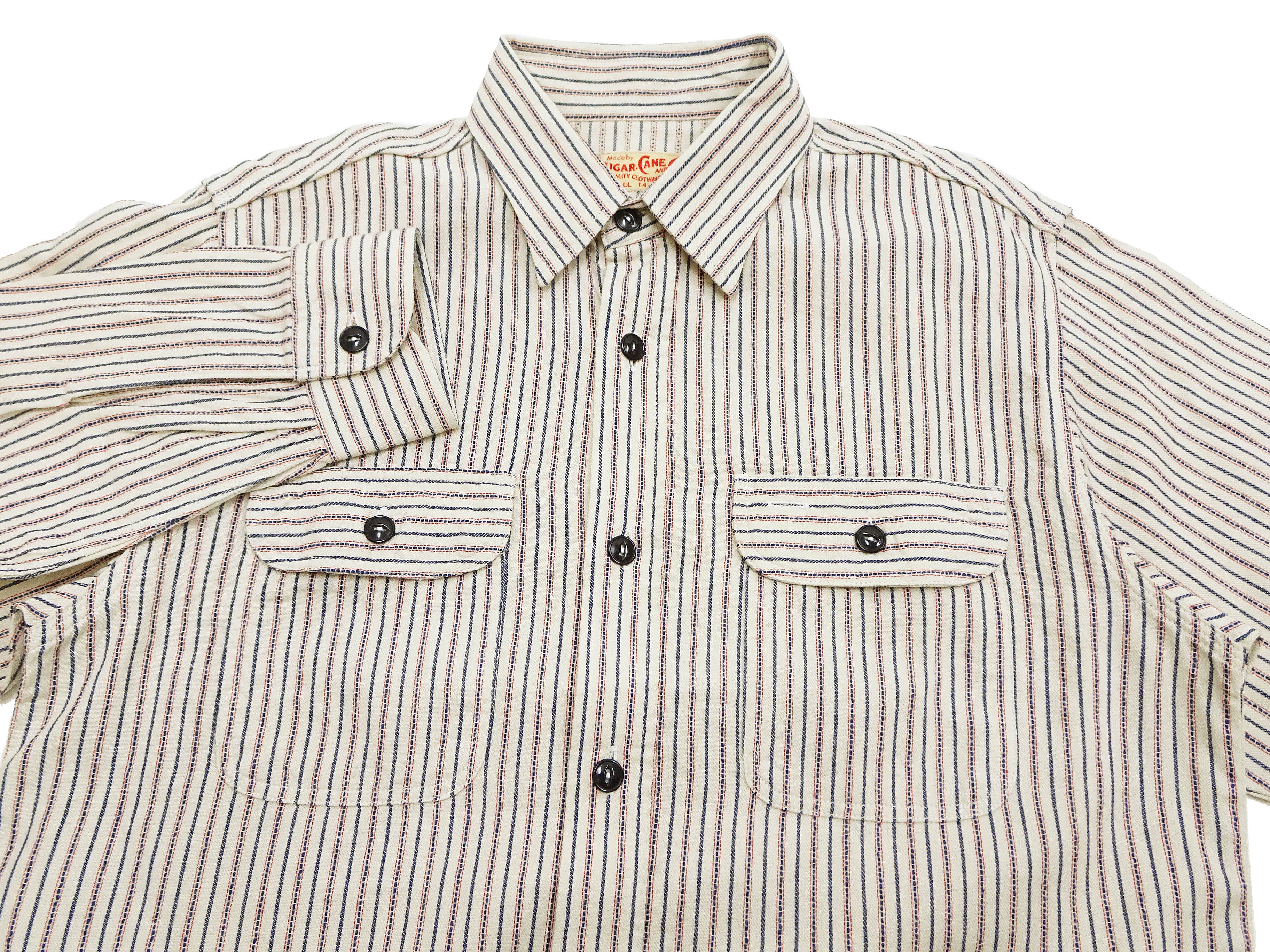 Sugar Cane Dobby Stripe Shirt Men's Mediumweight Long Sleeve Button Up Work Shirt SC29146 105 Off-White - Image 7
