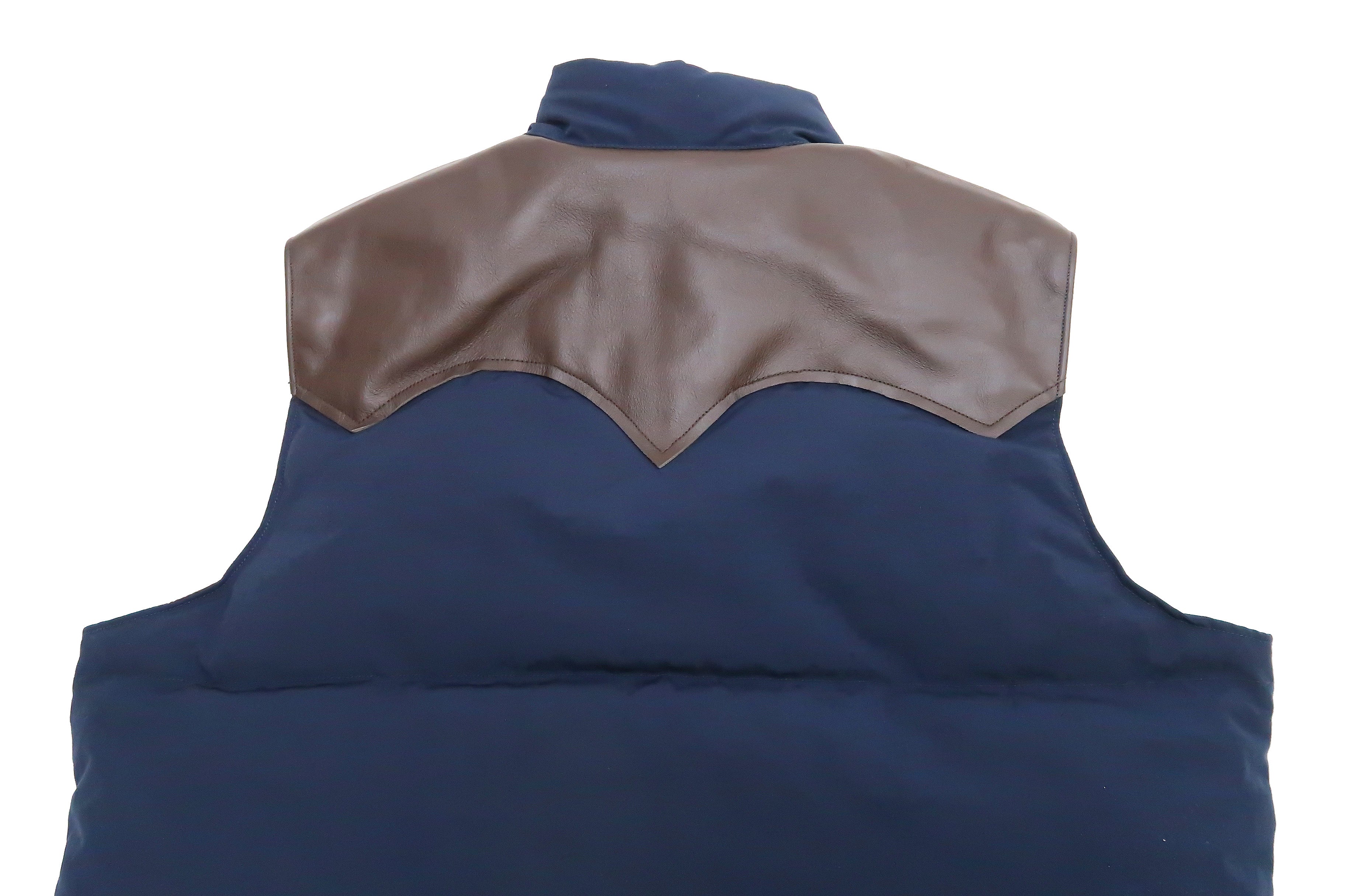 Sugar Cane Down Vest with Leather Yoke Panel Men's Winter Outerwear Vest SC15222 128 Navy-Blue/Brown - Image 15
