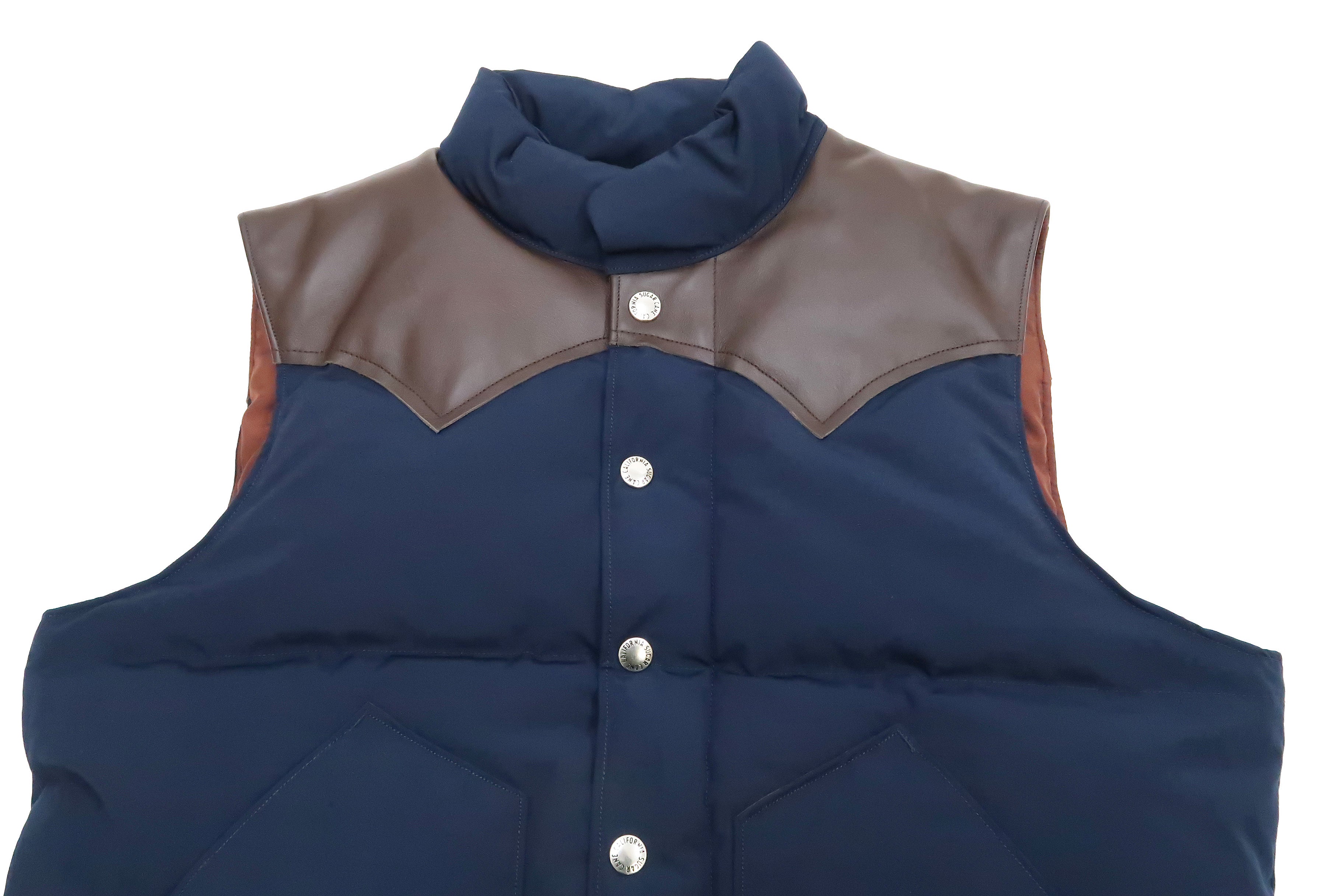 Sugar Cane Down Vest with Leather Yoke Panel Men's Winter Outerwear Vest SC15222 128 Navy-Blue/Brown - Image 8