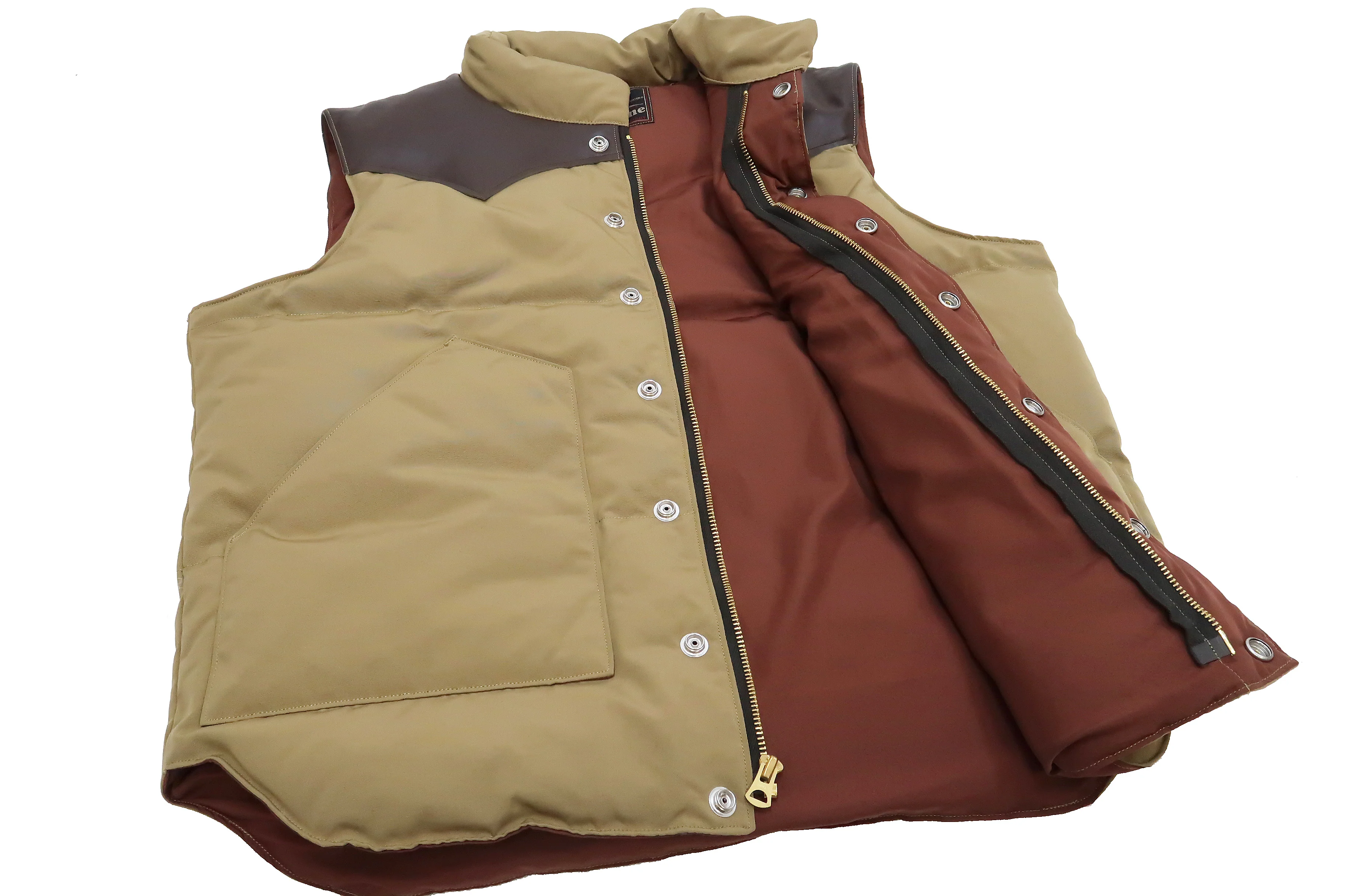Sugar Cane Down Vest with Leather Yoke Panel Men's Winter Outerwear Vest SC15222 133 Beige/Brown - Image 11