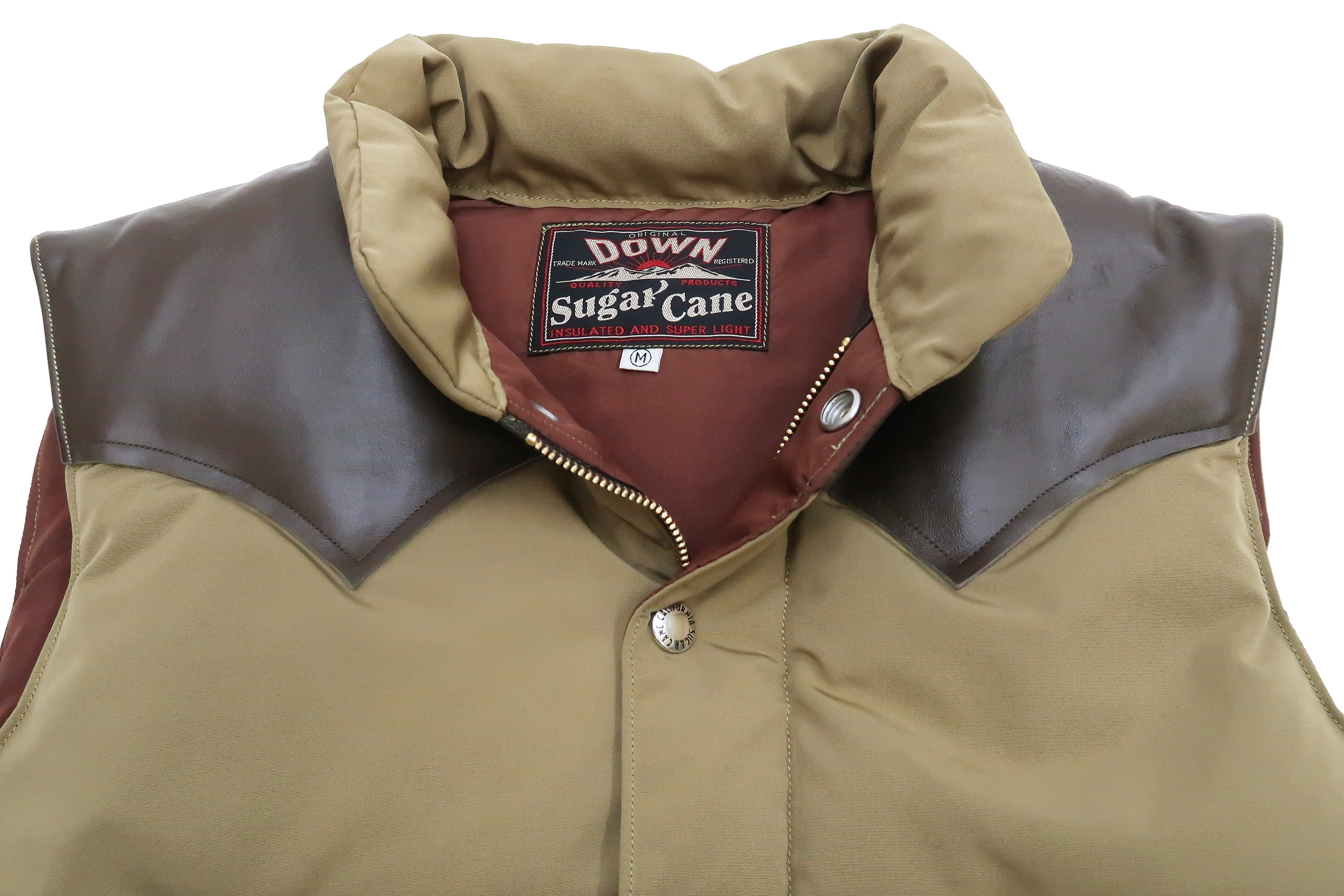 Sugar Cane Down Vest with Leather Yoke Panel Men's Winter Outerwear Vest SC15222 133 Beige/Brown - Image 9